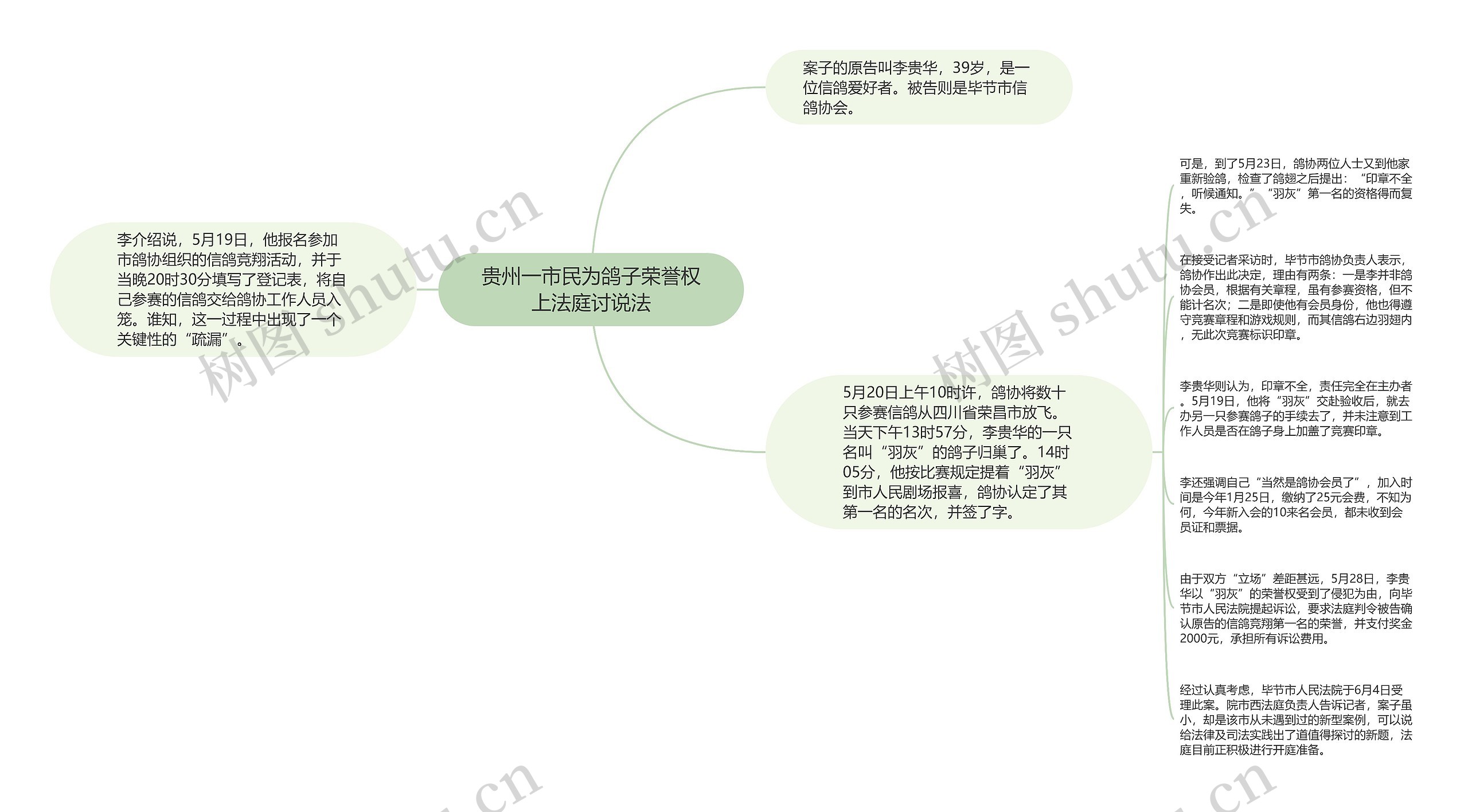 贵州一市民为鸽子荣誉权上法庭讨说法思维导图