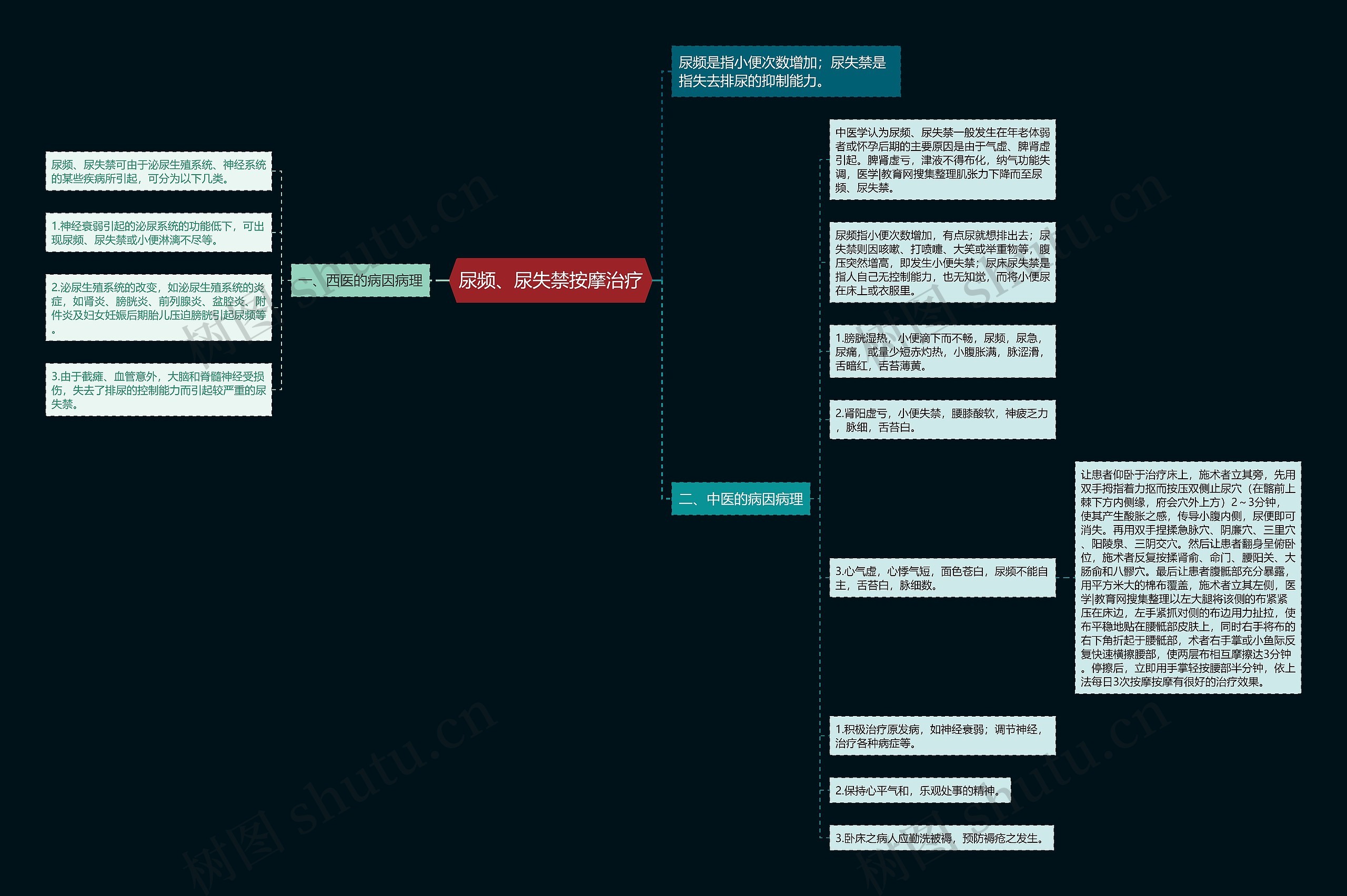 尿频、尿失禁按摩治疗思维导图
