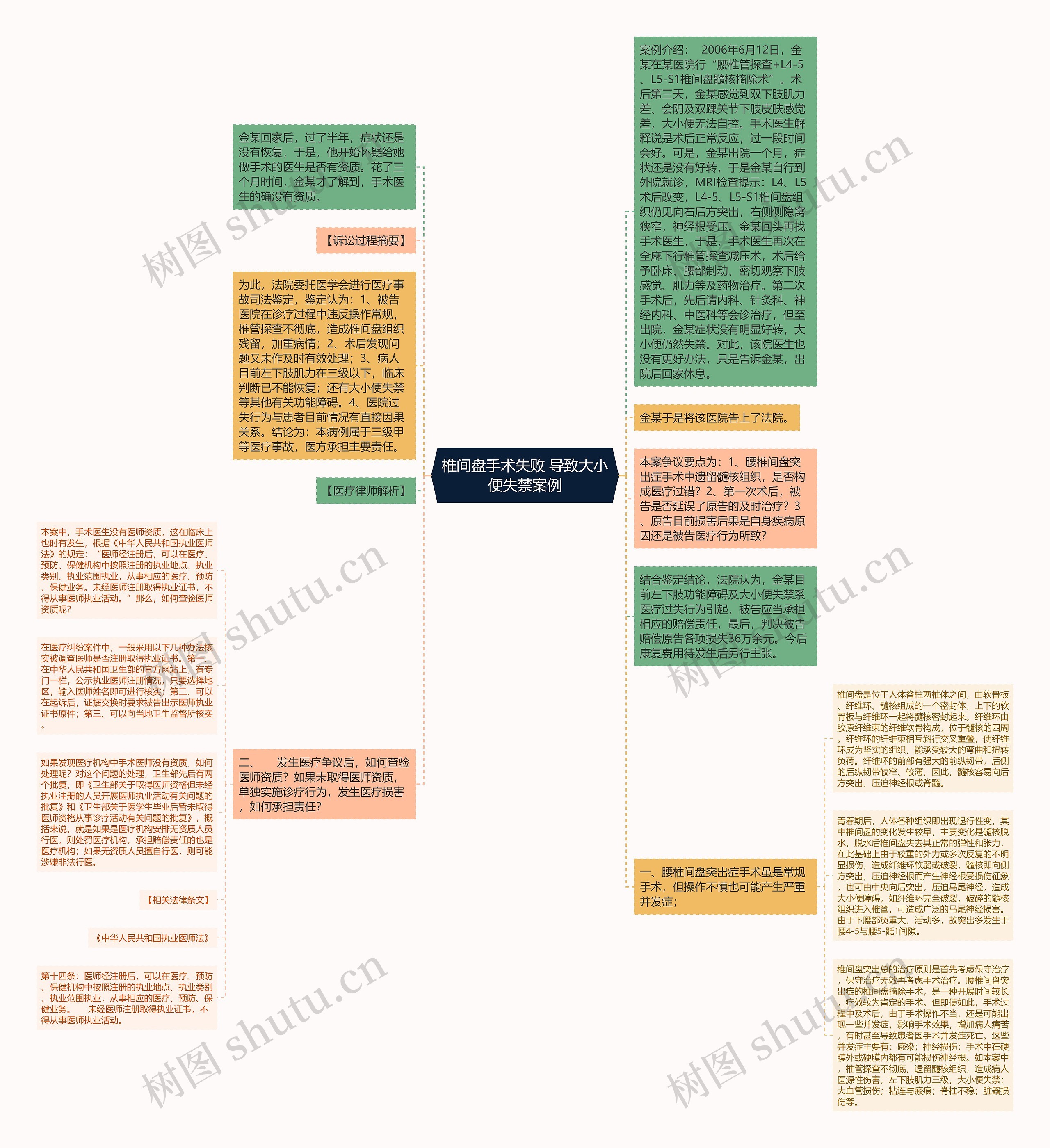 椎间盘手术失败 导致大小便失禁案例思维导图