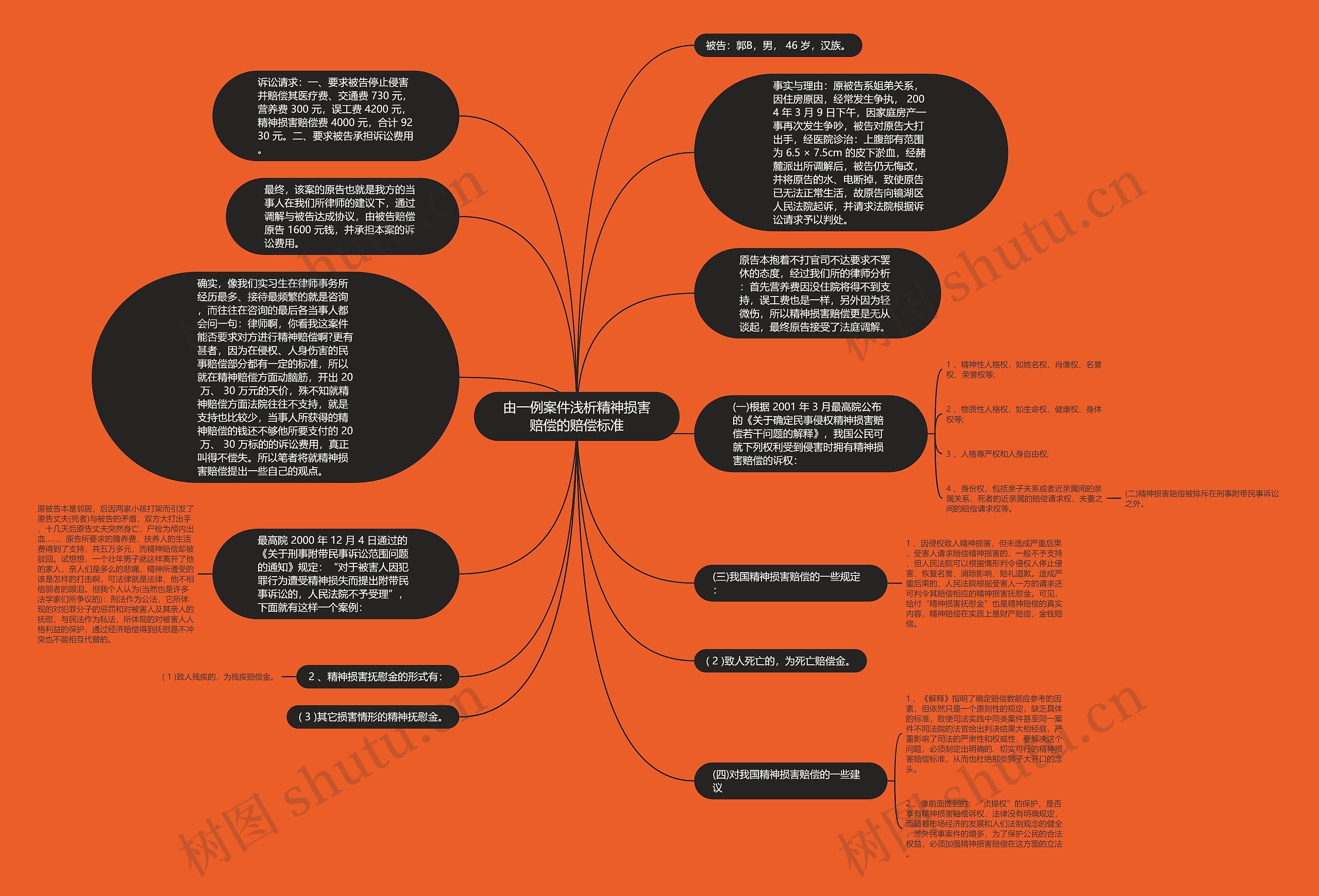 由一例案件浅析精神损害赔偿的赔偿标准思维导图