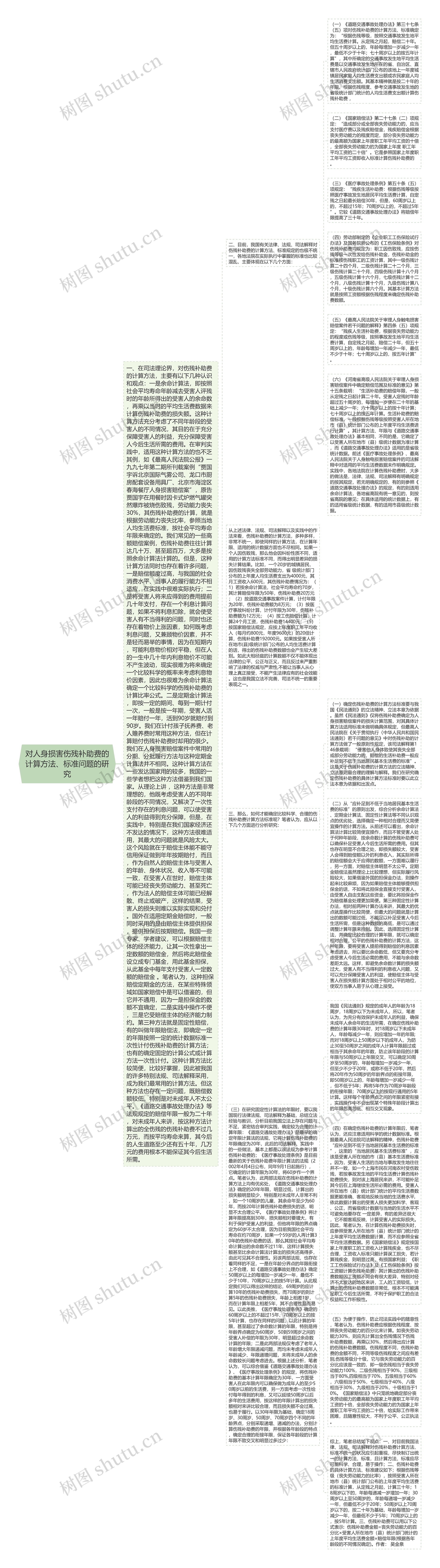 对人身损害伤残补助费的计算方法、标准问题的研究思维导图