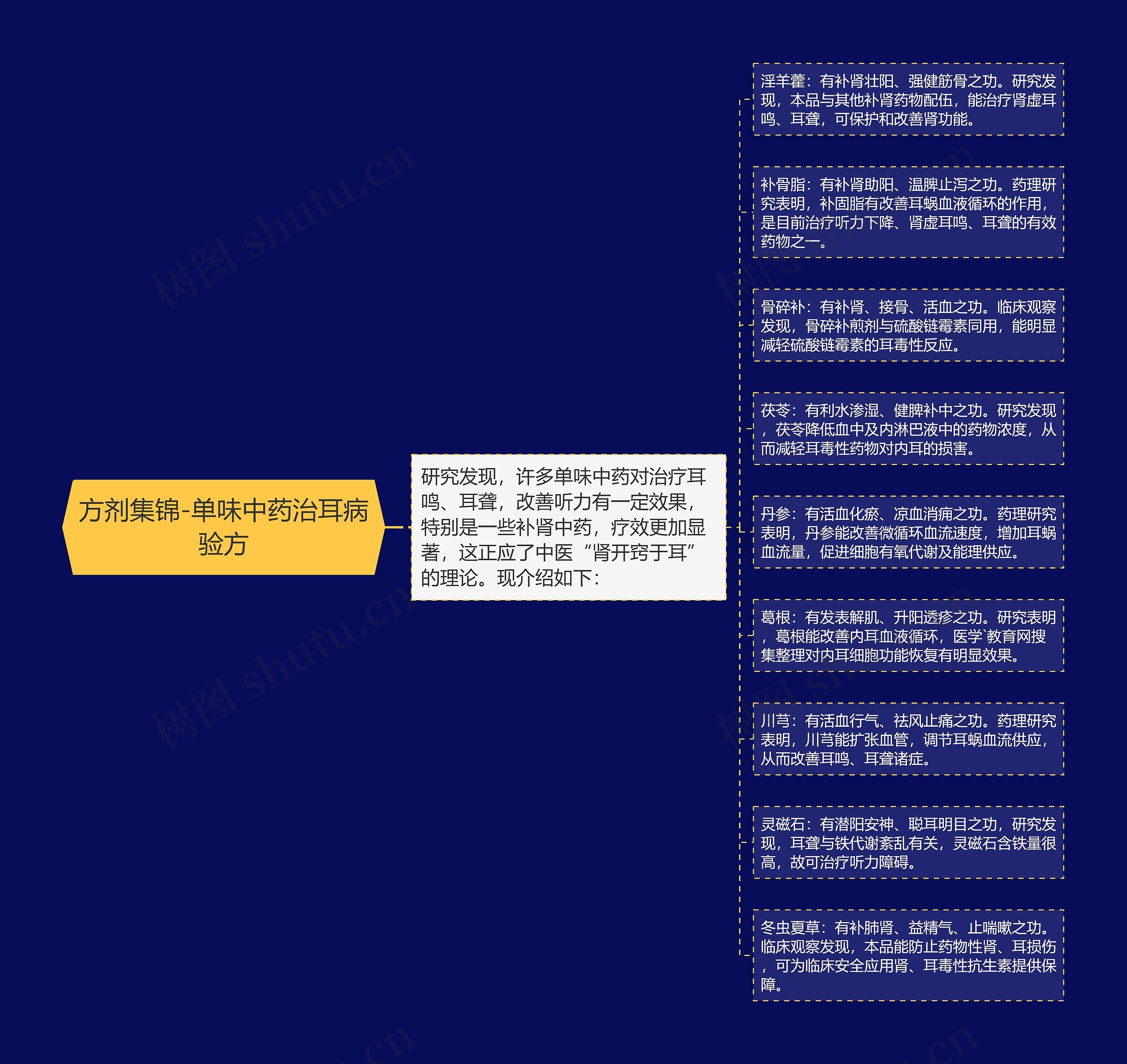 方剂集锦-单味中药治耳病验方思维导图