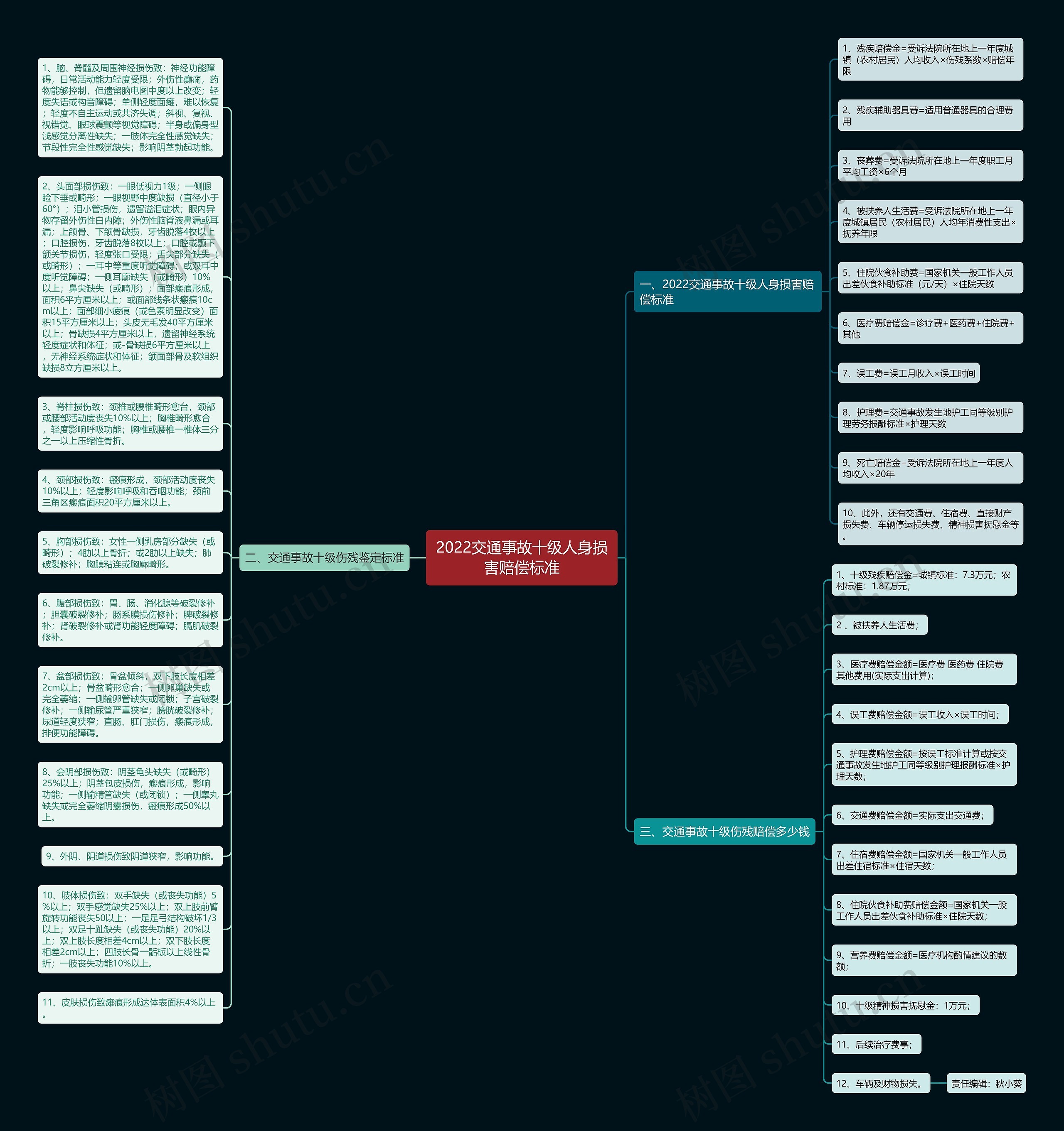 2022交通事故十级人身损害赔偿标准思维导图