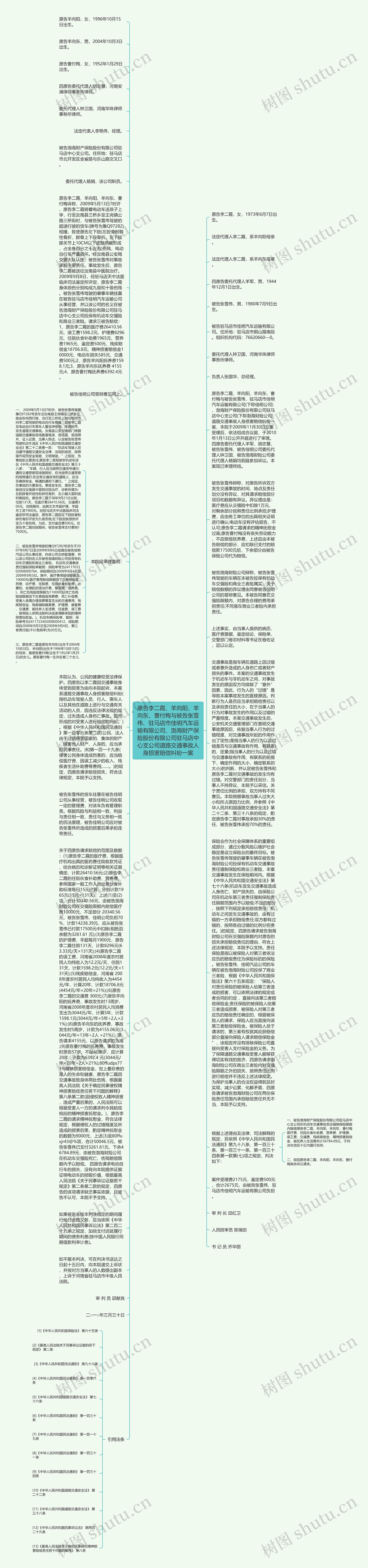 原告李二霞、羊向阳、羊向东、曹付梅与被告张雪伟、驻马店市佳明汽车运输有限公司、渤海财产保险股份有限公司驻马店中心支公司道路交通事故人身损害赔偿纠纷一案思维导图