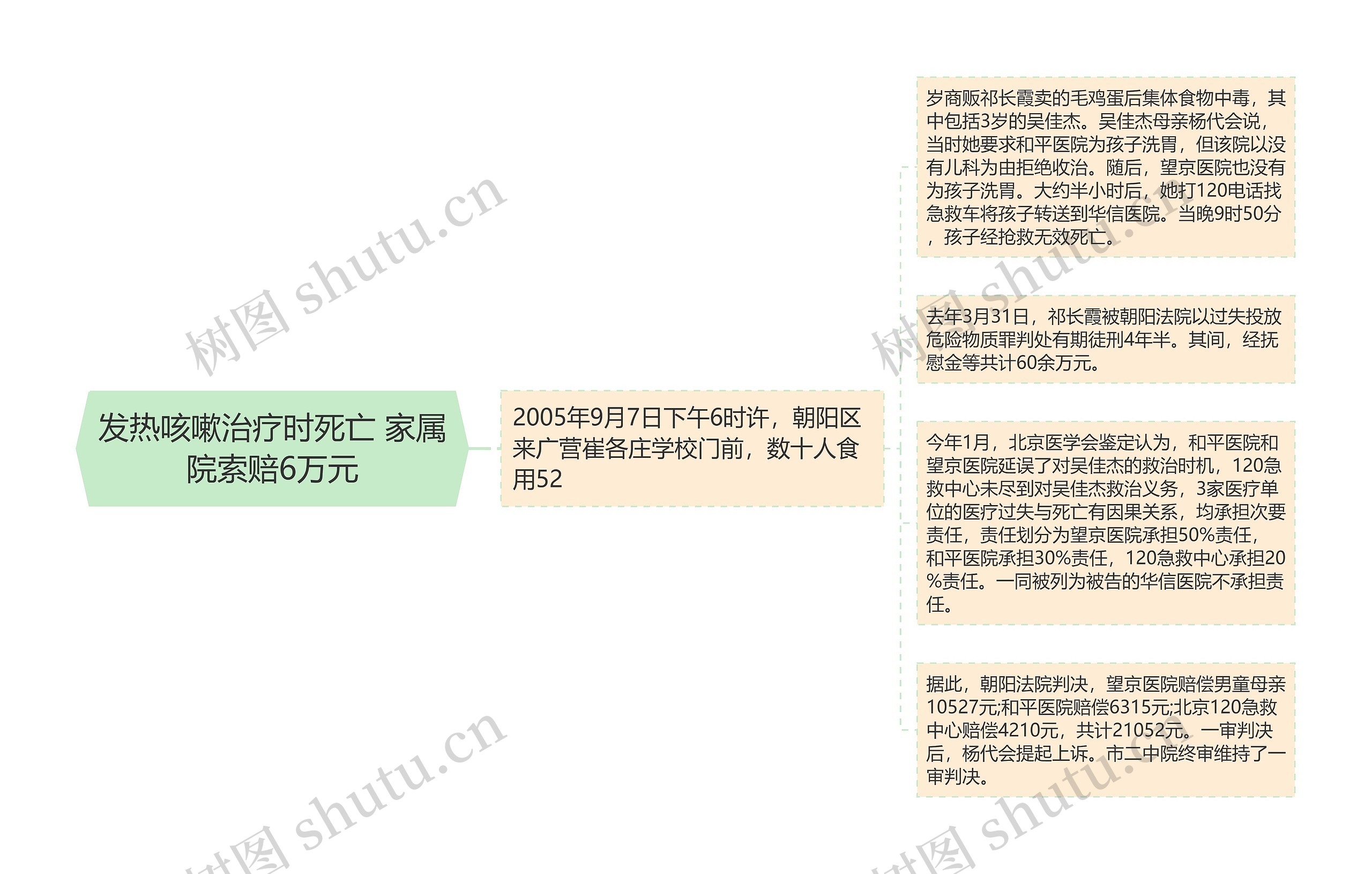 发热咳嗽治疗时死亡 家属院索赔6万元思维导图