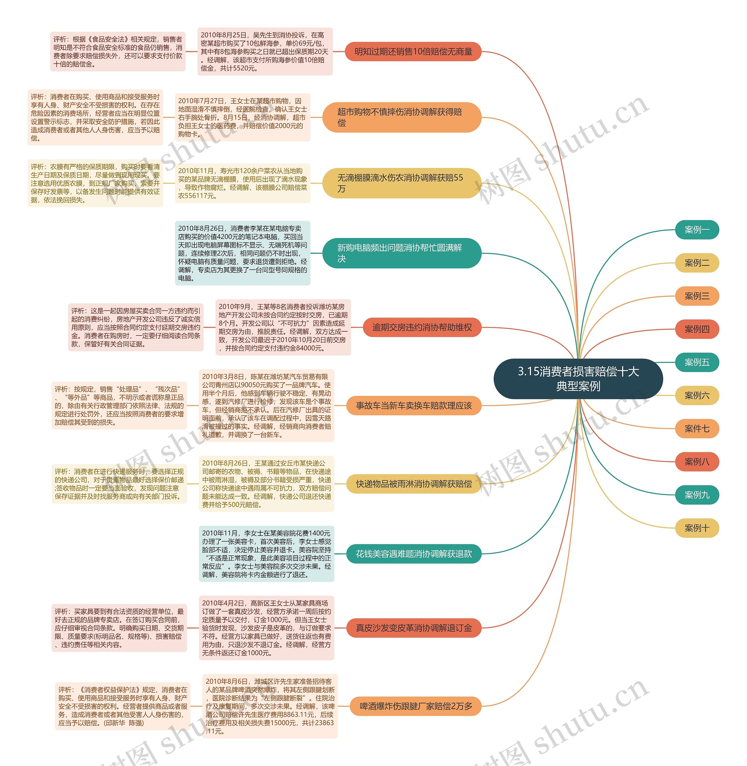 3.15消费者损害赔偿十大典型案例思维导图