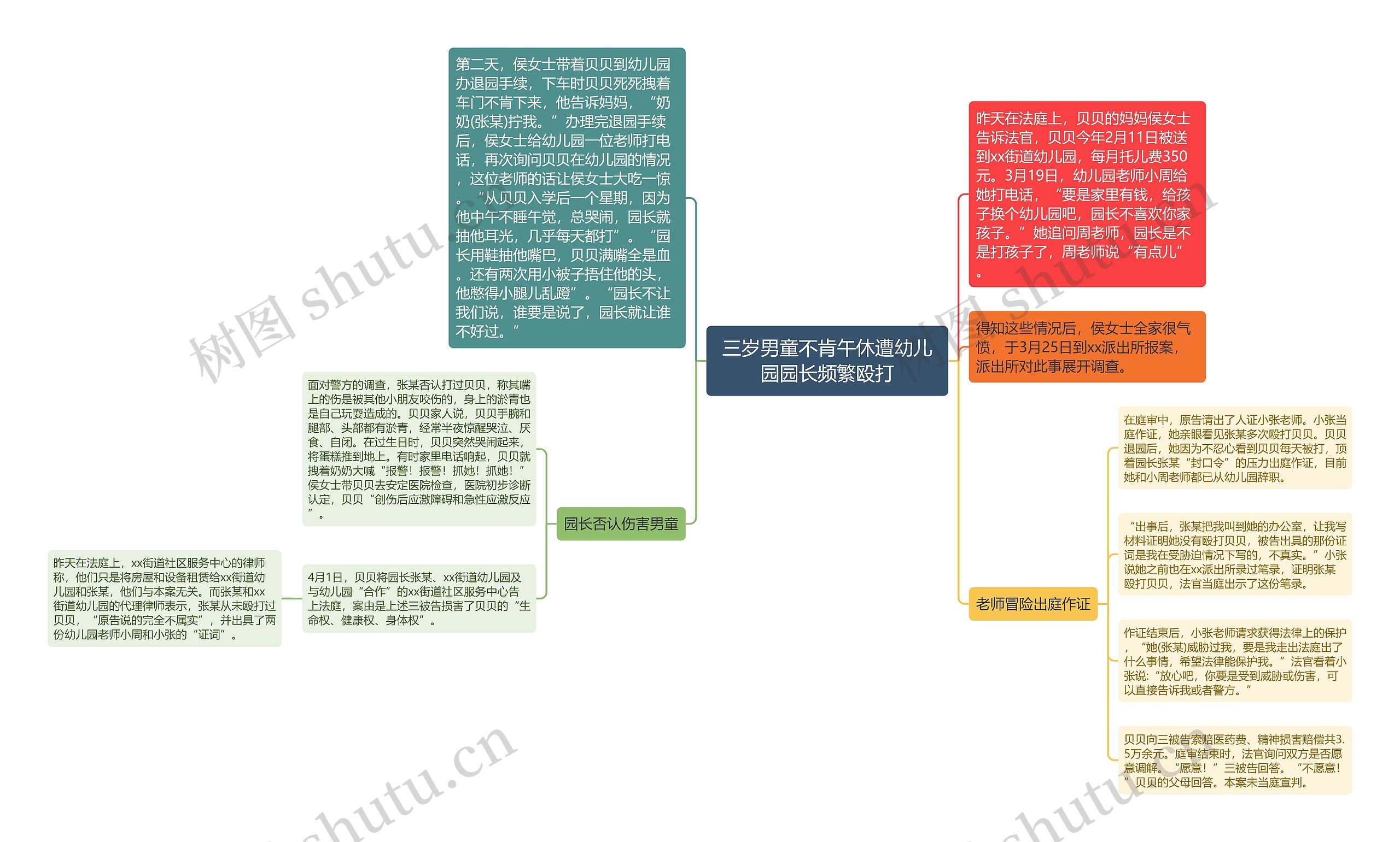 三岁男童不肯午休遭幼儿园园长频繁殴打思维导图