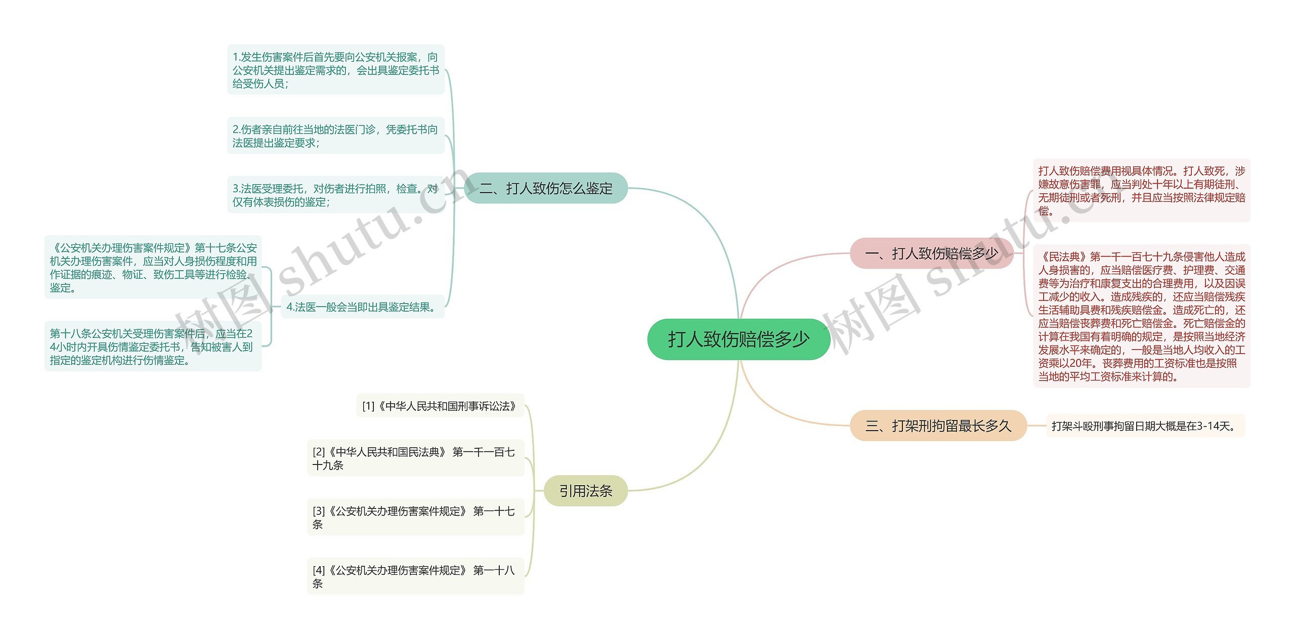 打人致伤赔偿多少思维导图