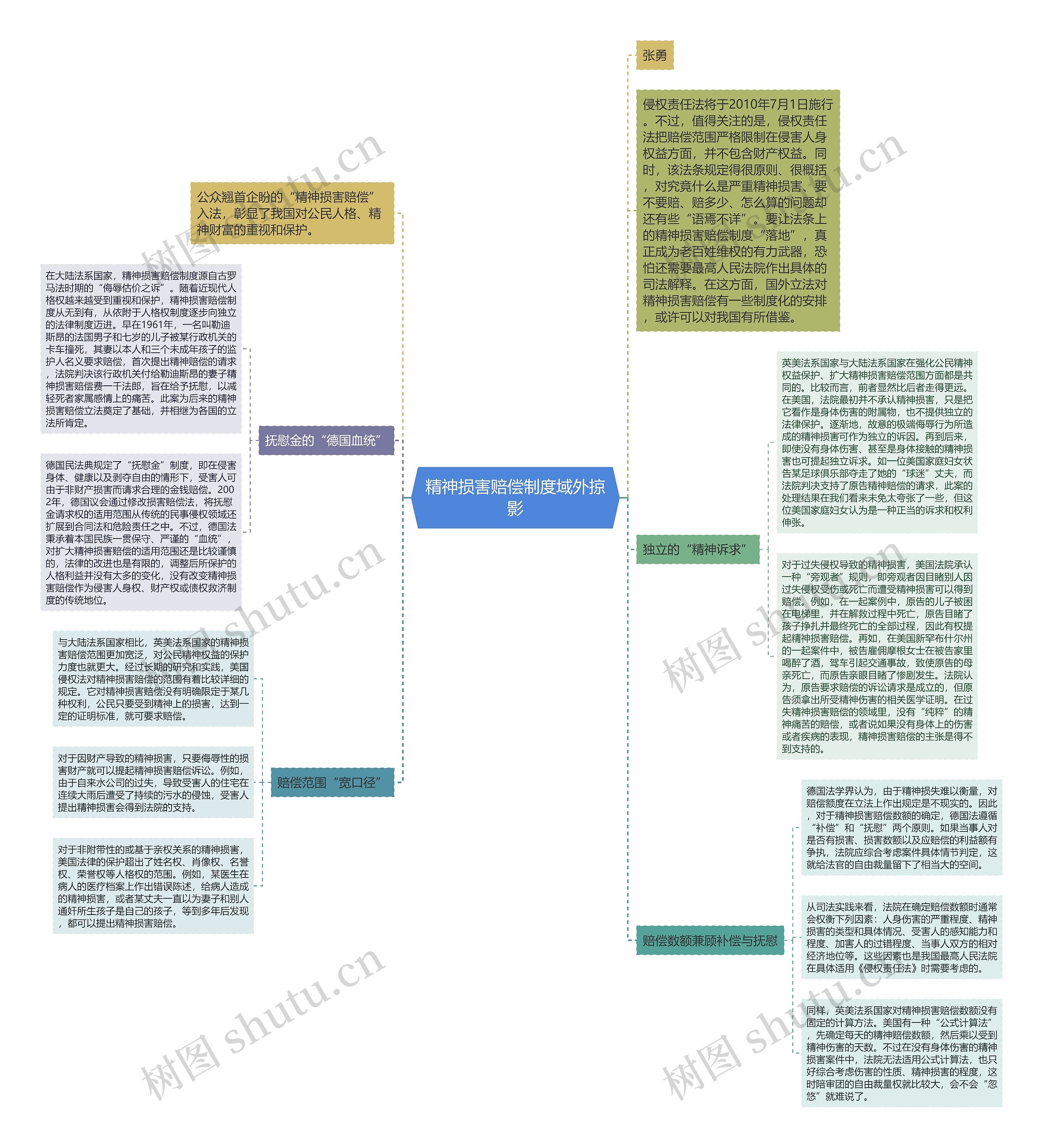 精神损害赔偿制度域外掠影思维导图