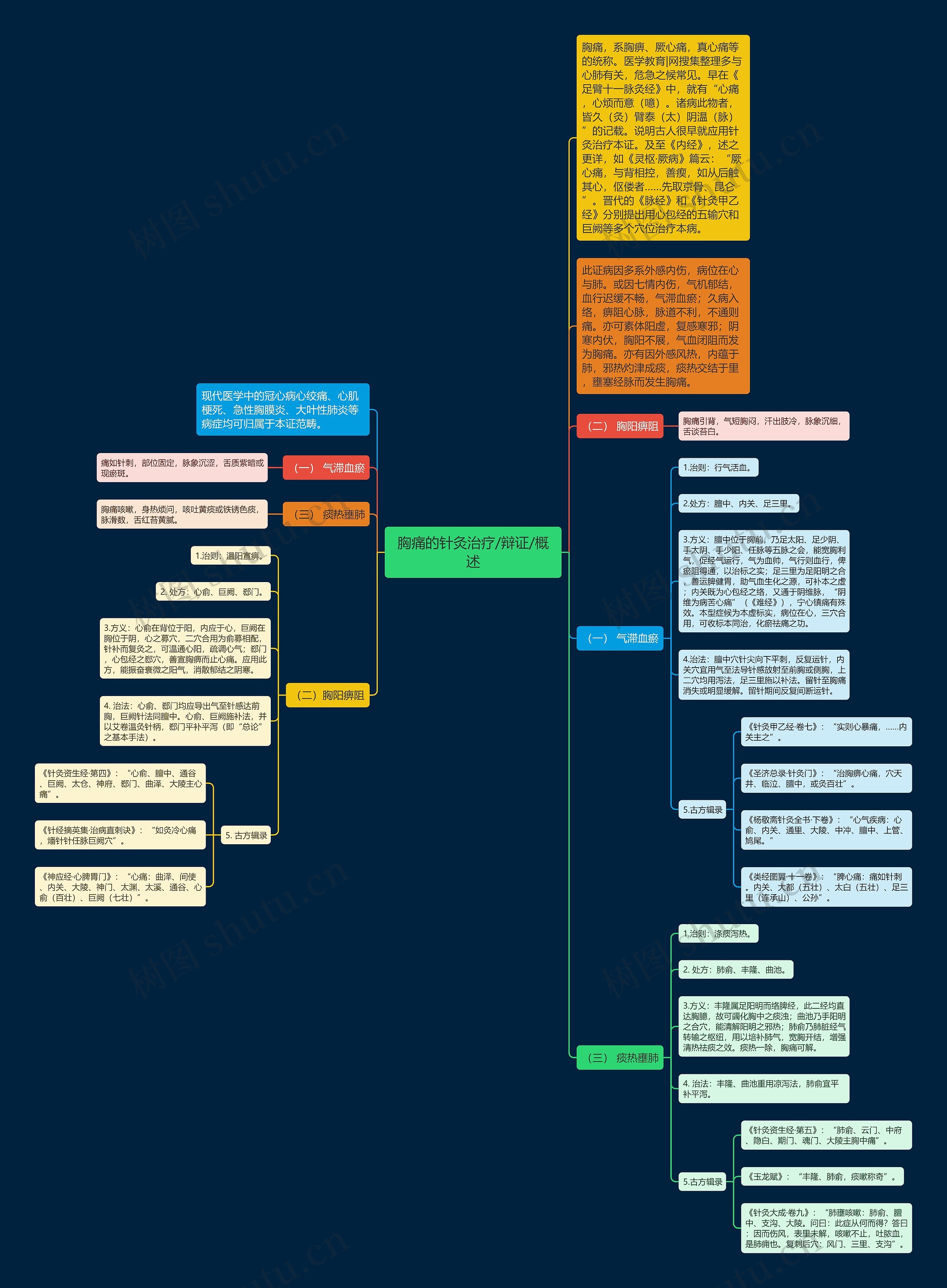 胸痛的针灸治疗/辩证/概述思维导图