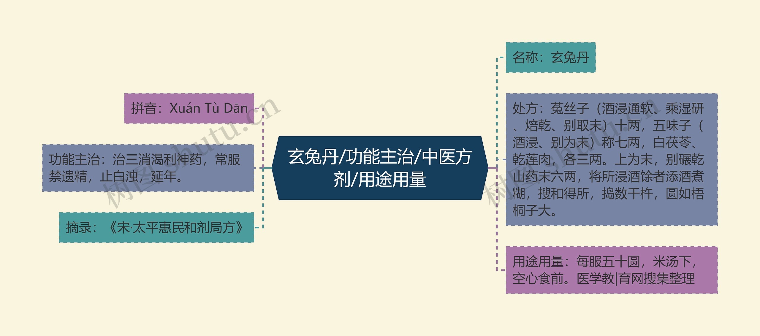 玄兔丹/功能主治/中医方剂/用途用量思维导图