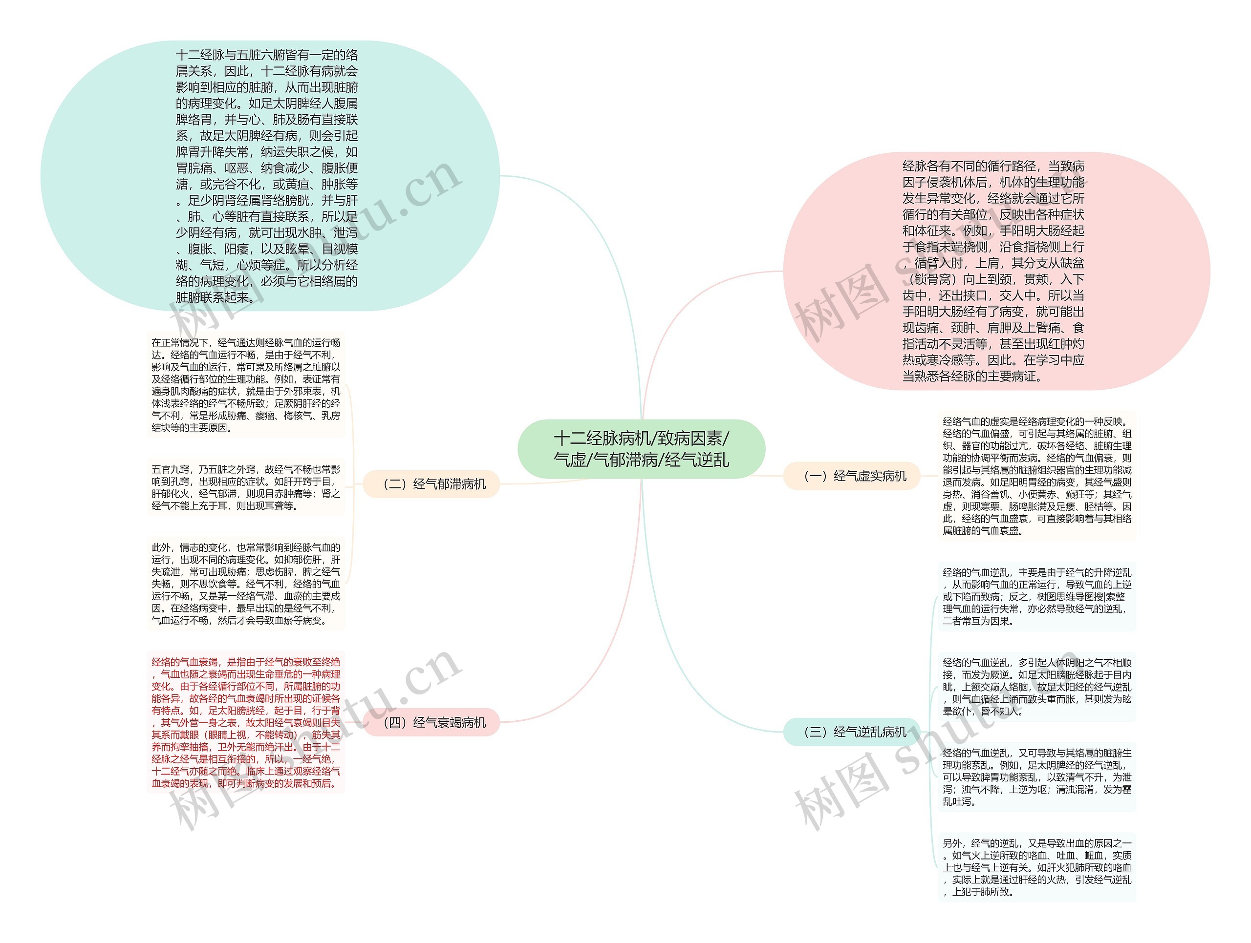 十二经脉病机/致病因素/气虚/气郁滞病/经气逆乱思维导图