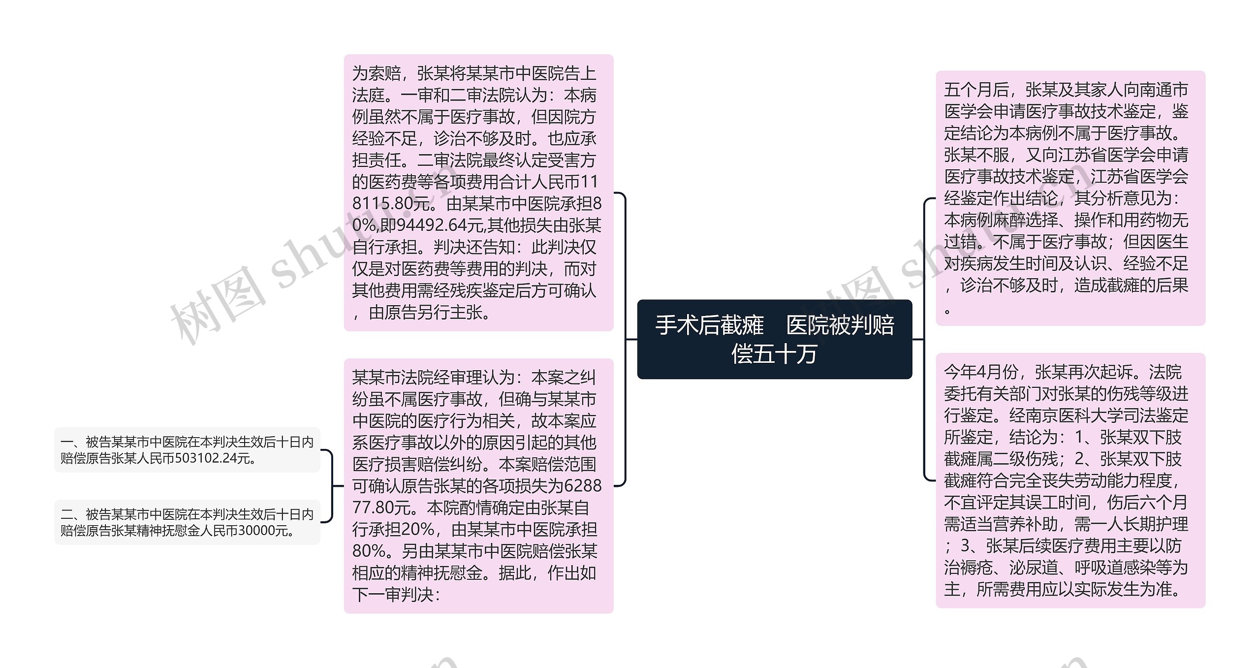 手术后截瘫　医院被判赔偿五十万思维导图