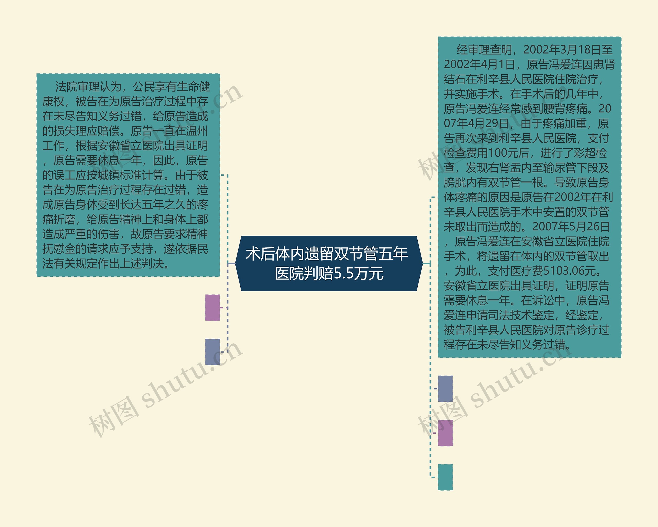 术后体内遗留双节管五年 医院判赔5.5万元思维导图