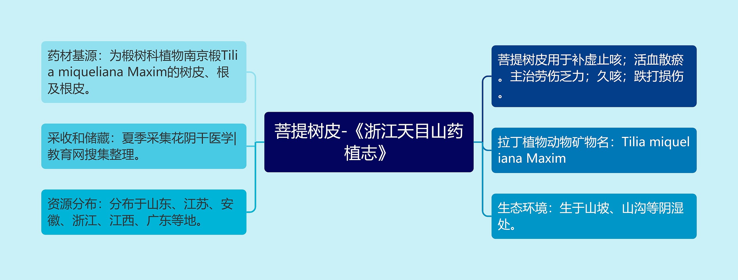 菩提树皮-《浙江天目山药植志》思维导图