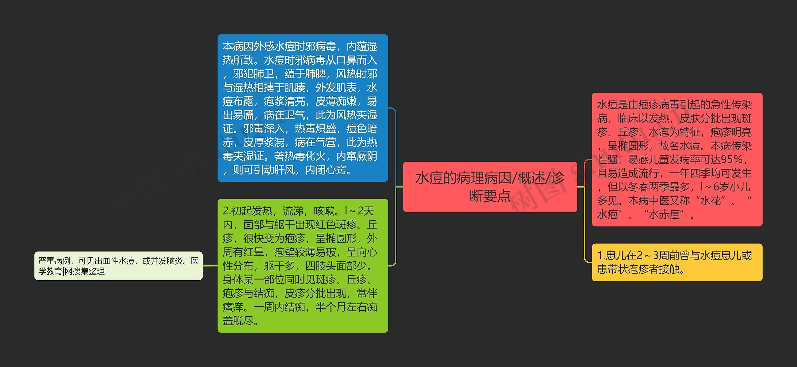 水痘的病理病因/概述/诊断要点思维导图