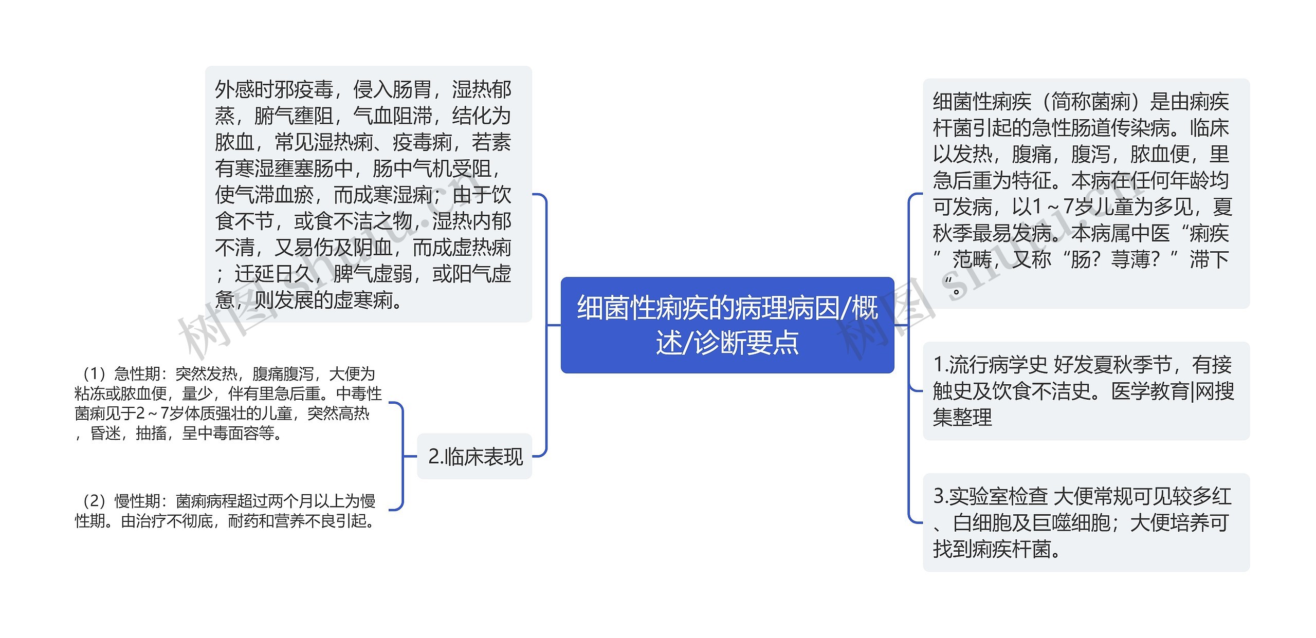 细菌性痢疾的病理病因/概述/诊断要点思维导图