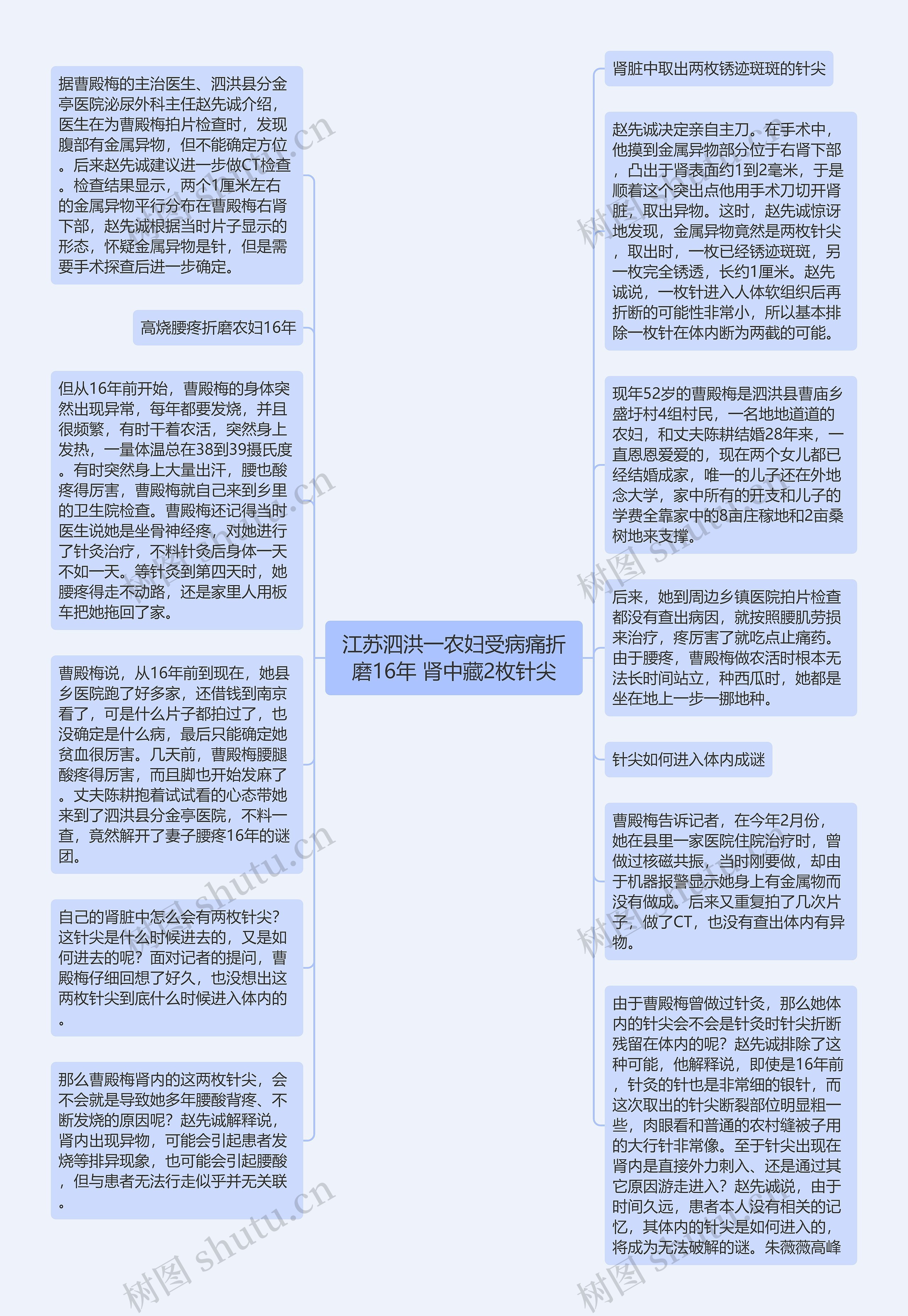 江苏泗洪一农妇受病痛折磨16年 肾中藏2枚针尖思维导图