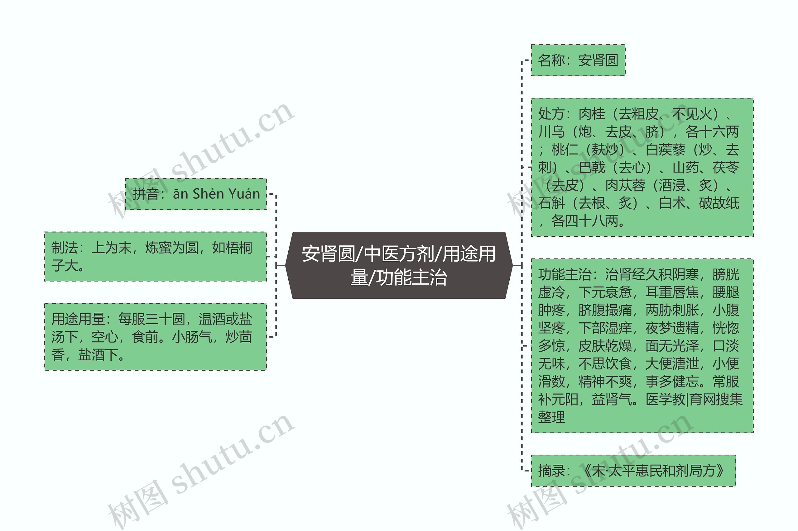 安肾圆/中医方剂/用途用量/功能主治思维导图