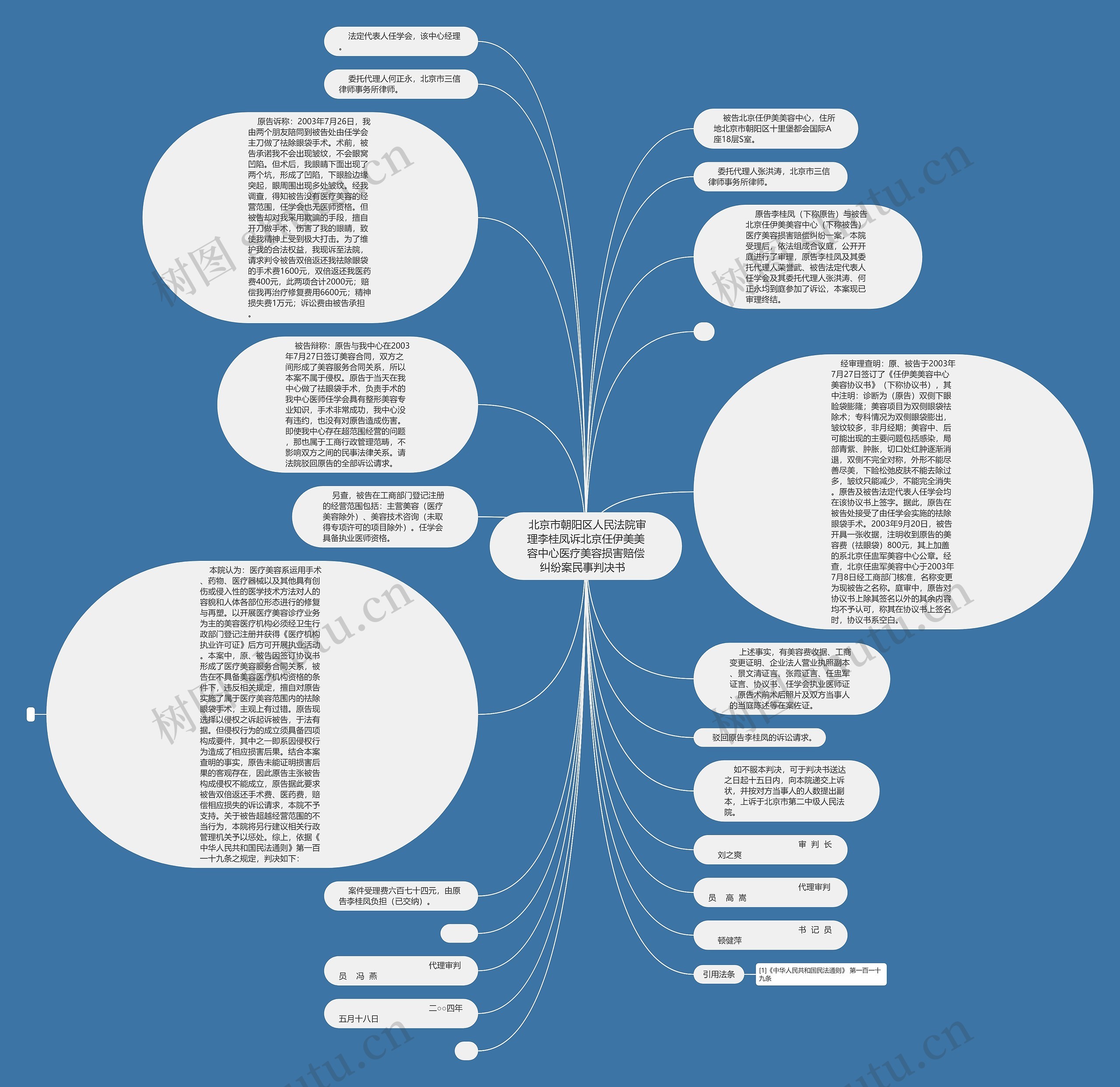  北京市朝阳区人民法院审理李桂凤诉北京任伊美美容中心医疗美容损害赔偿纠纷案民事判决书  思维导图