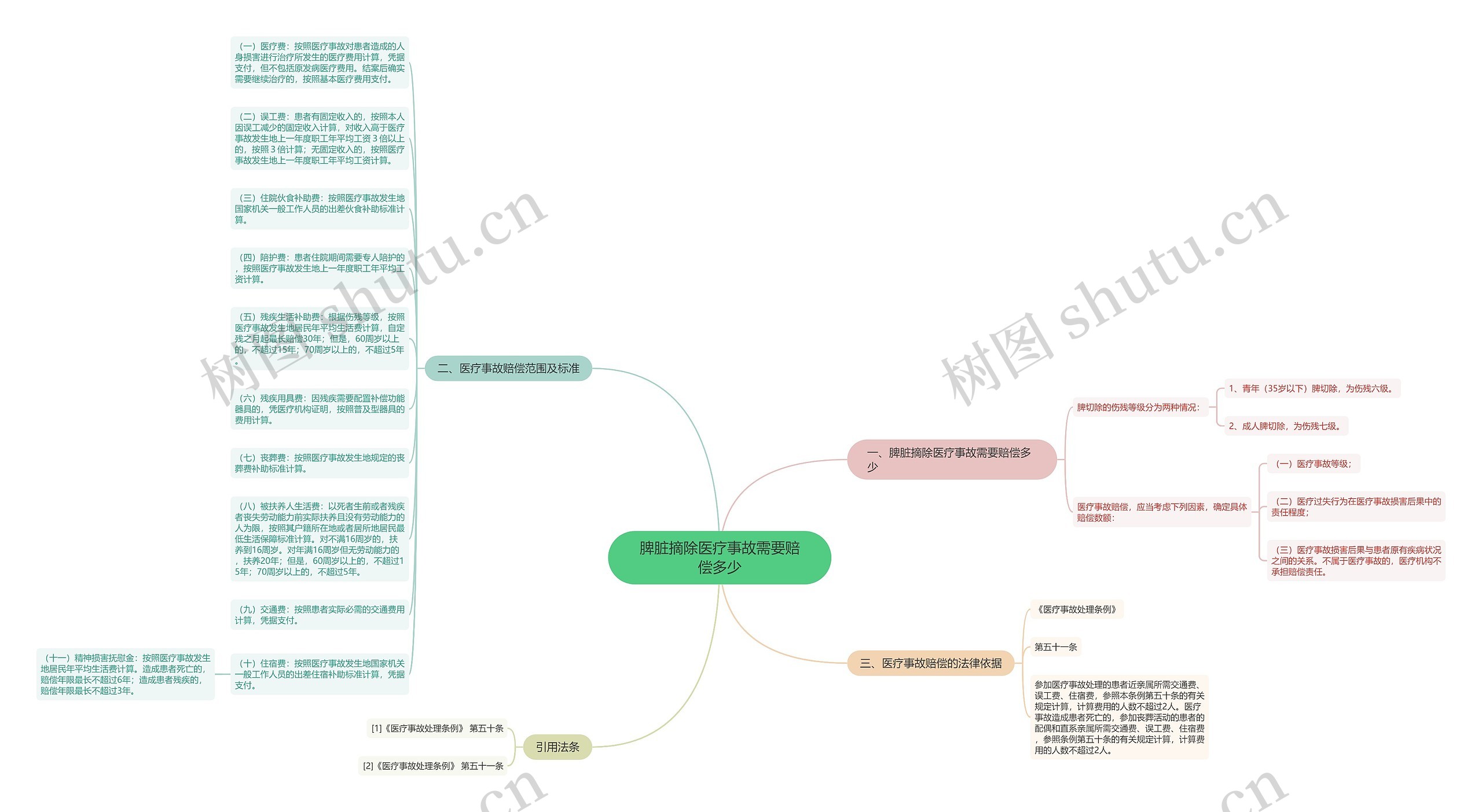 脾脏摘除医疗事故需要赔偿多少思维导图