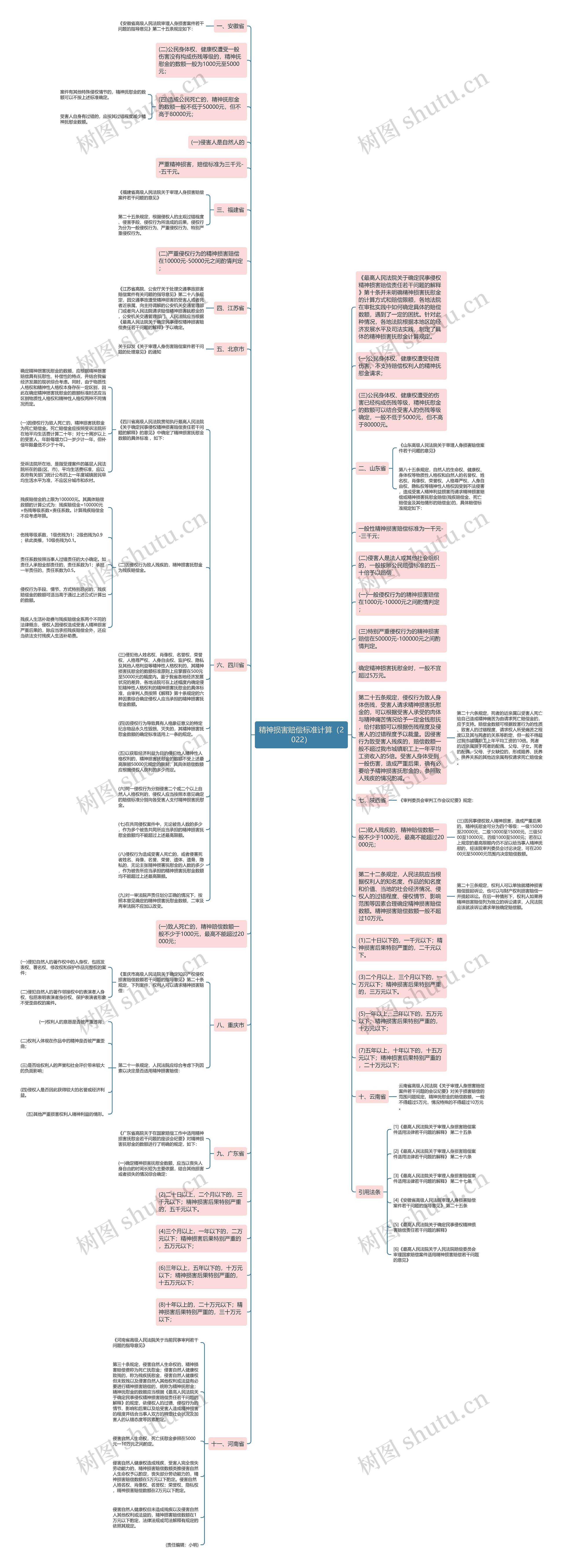 精神损害赔偿标准计算（2022）思维导图