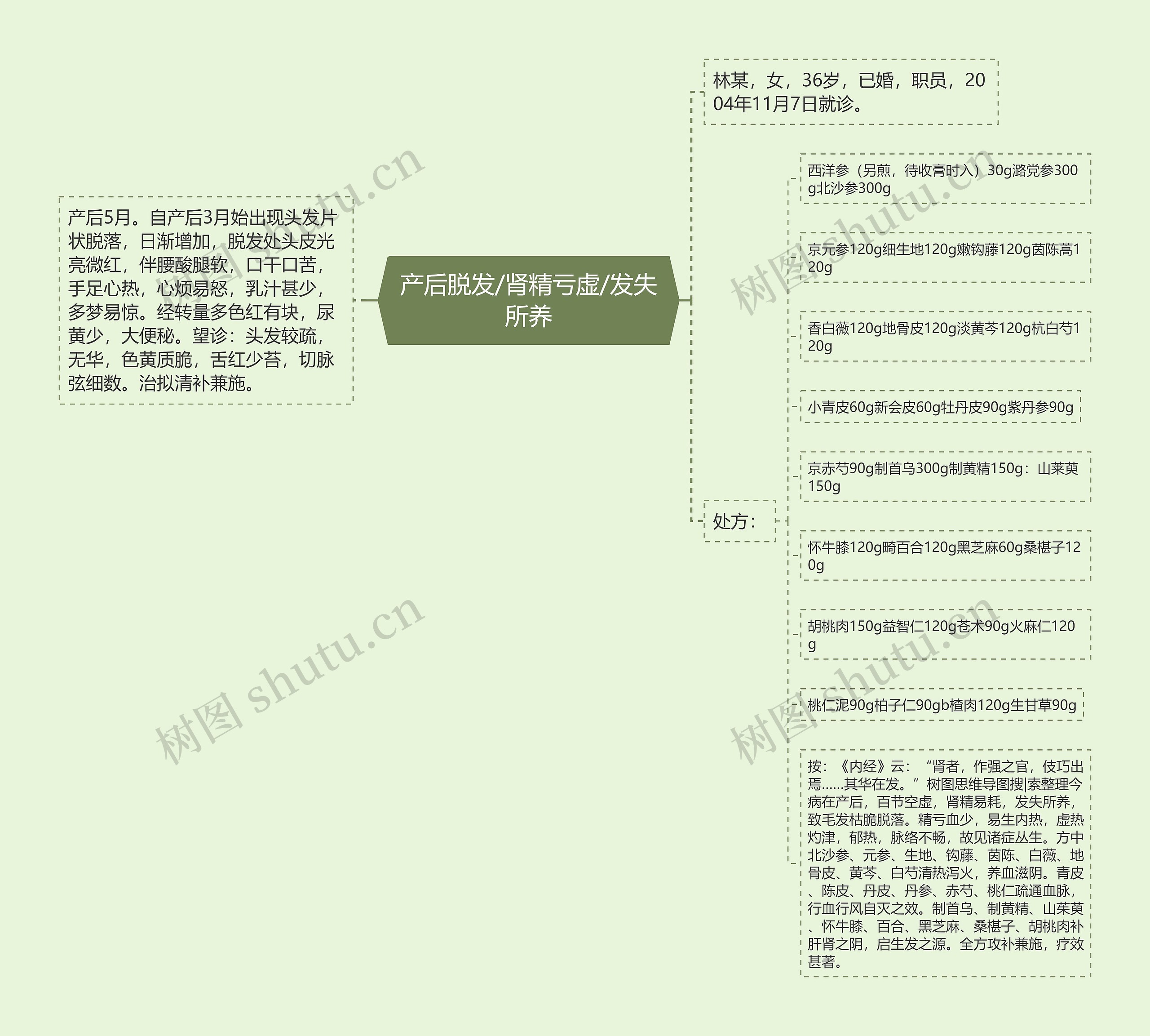 产后脱发/肾精亏虚/发失所养思维导图