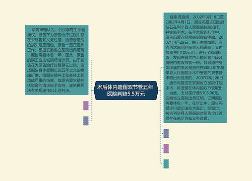 术后体内遗留双节管五年 医院判赔5.5万元