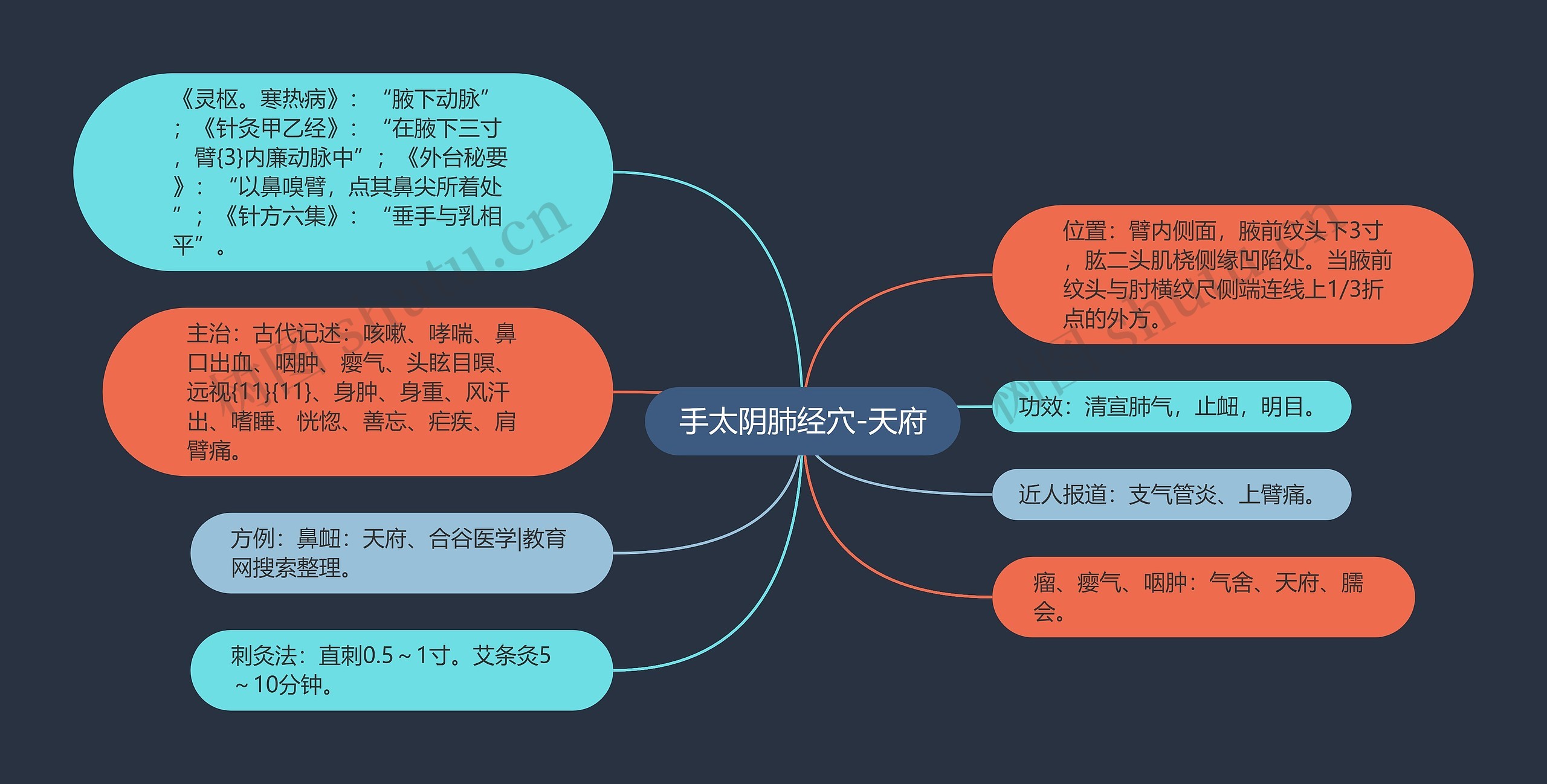 手太阴肺经穴-天府思维导图