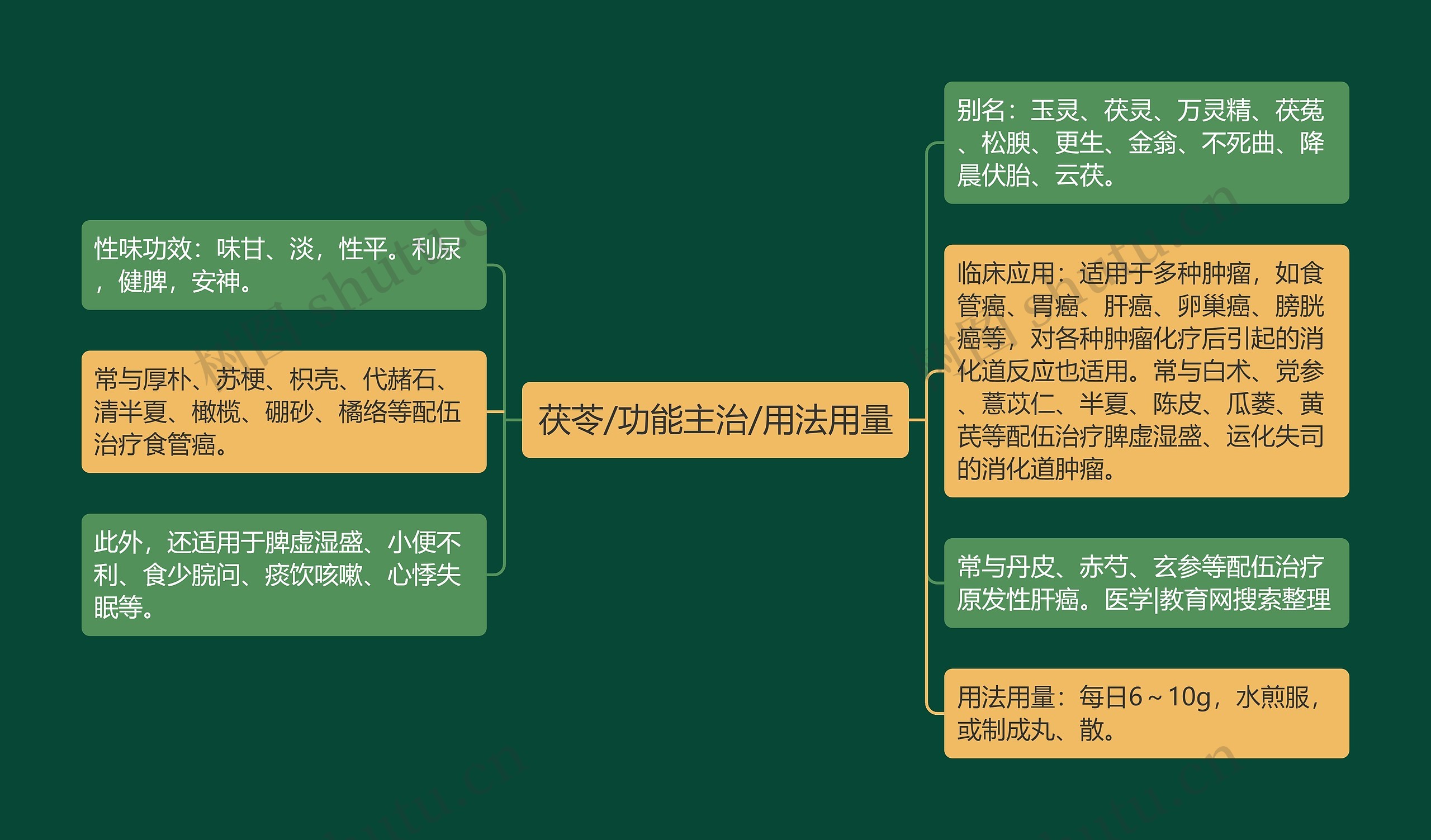 茯苓/功能主治/用法用量思维导图