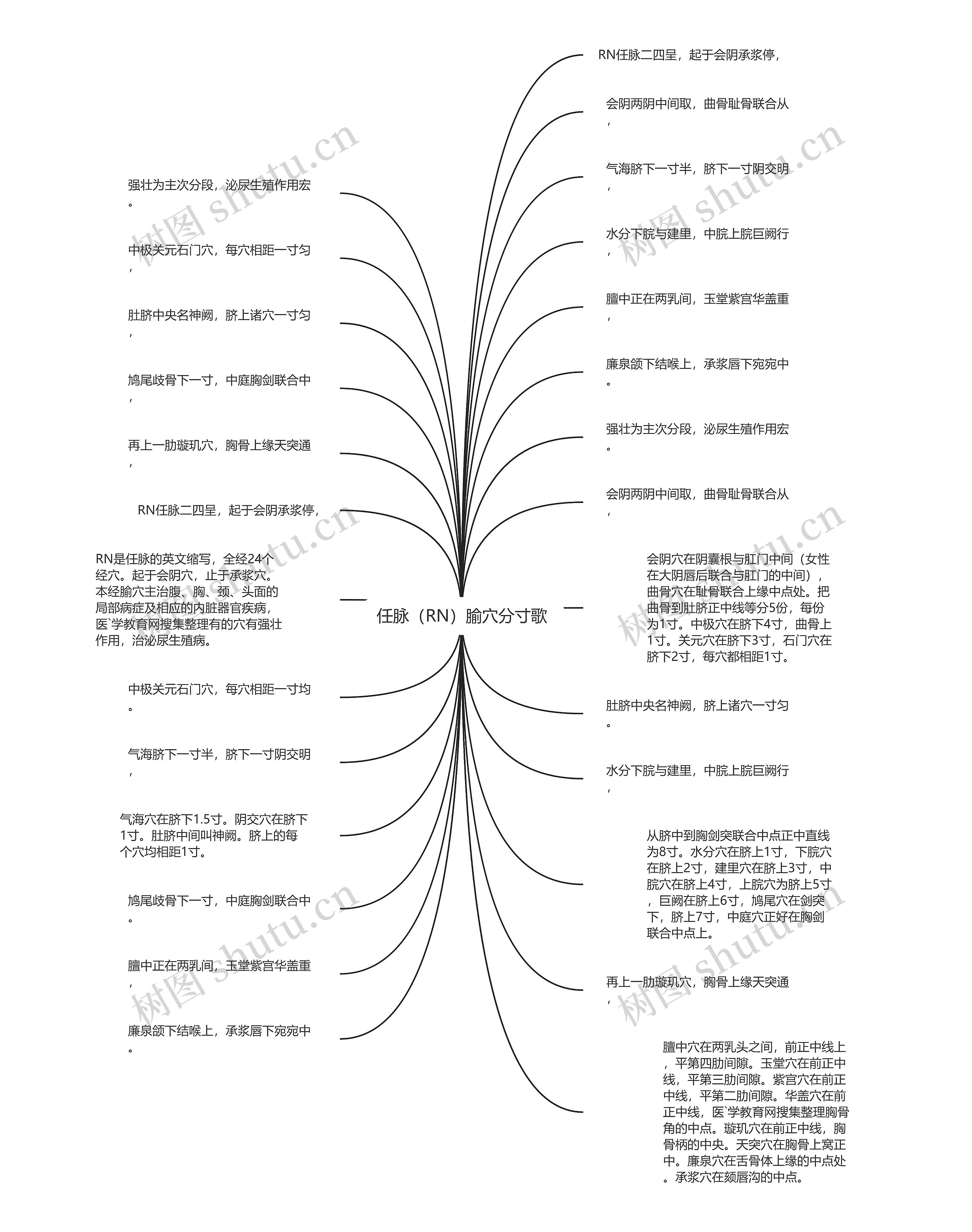 任脉（RN）腧穴分寸歌思维导图