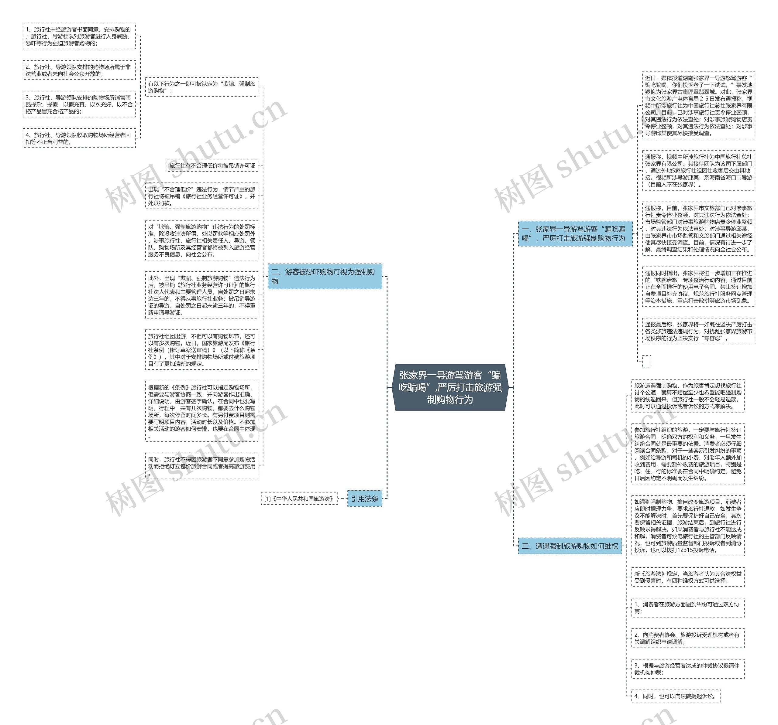 张家界一导游骂游客“骗吃骗喝”,严厉打击旅游强制购物行为思维导图