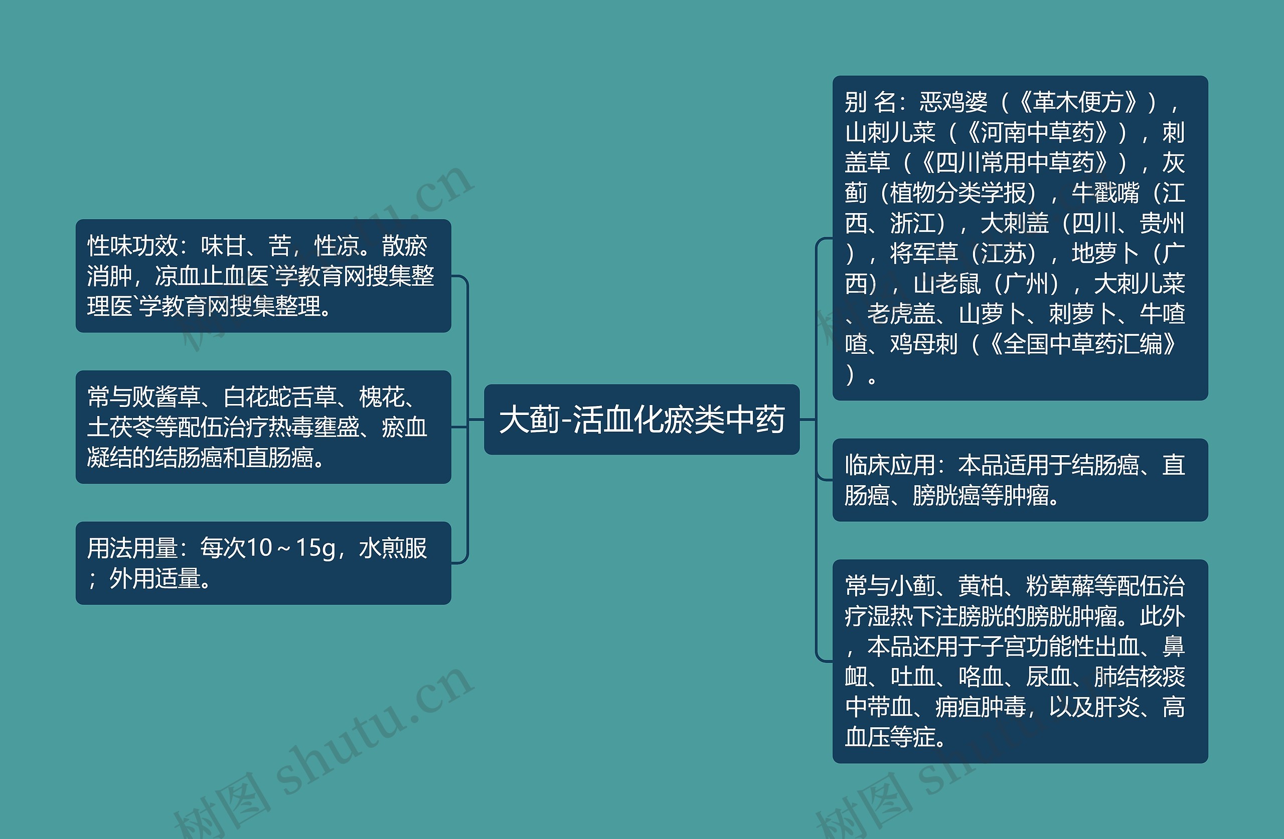 大蓟-活血化瘀类中药思维导图