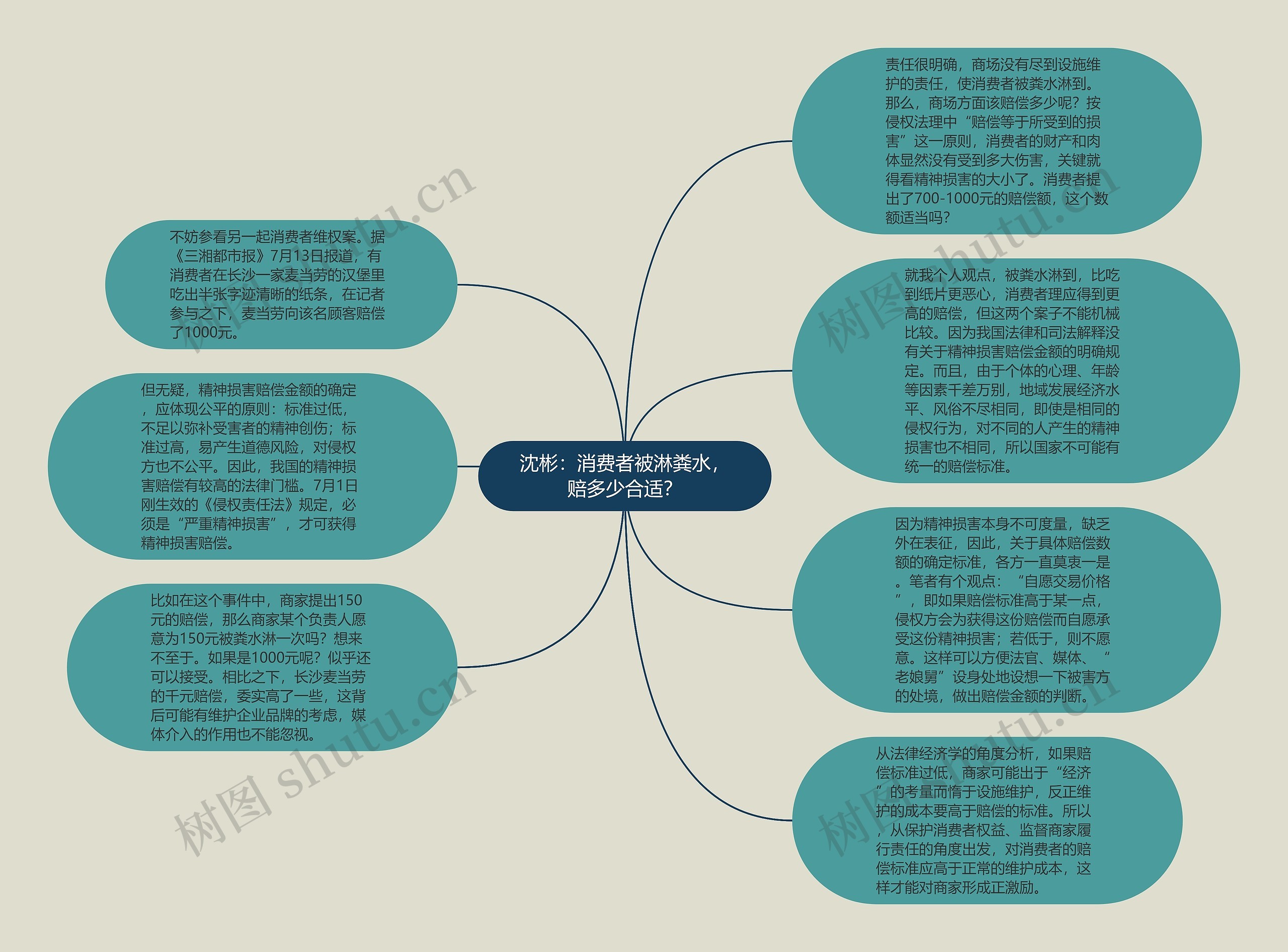 沈彬：消费者被淋粪水，赔多少合适？思维导图