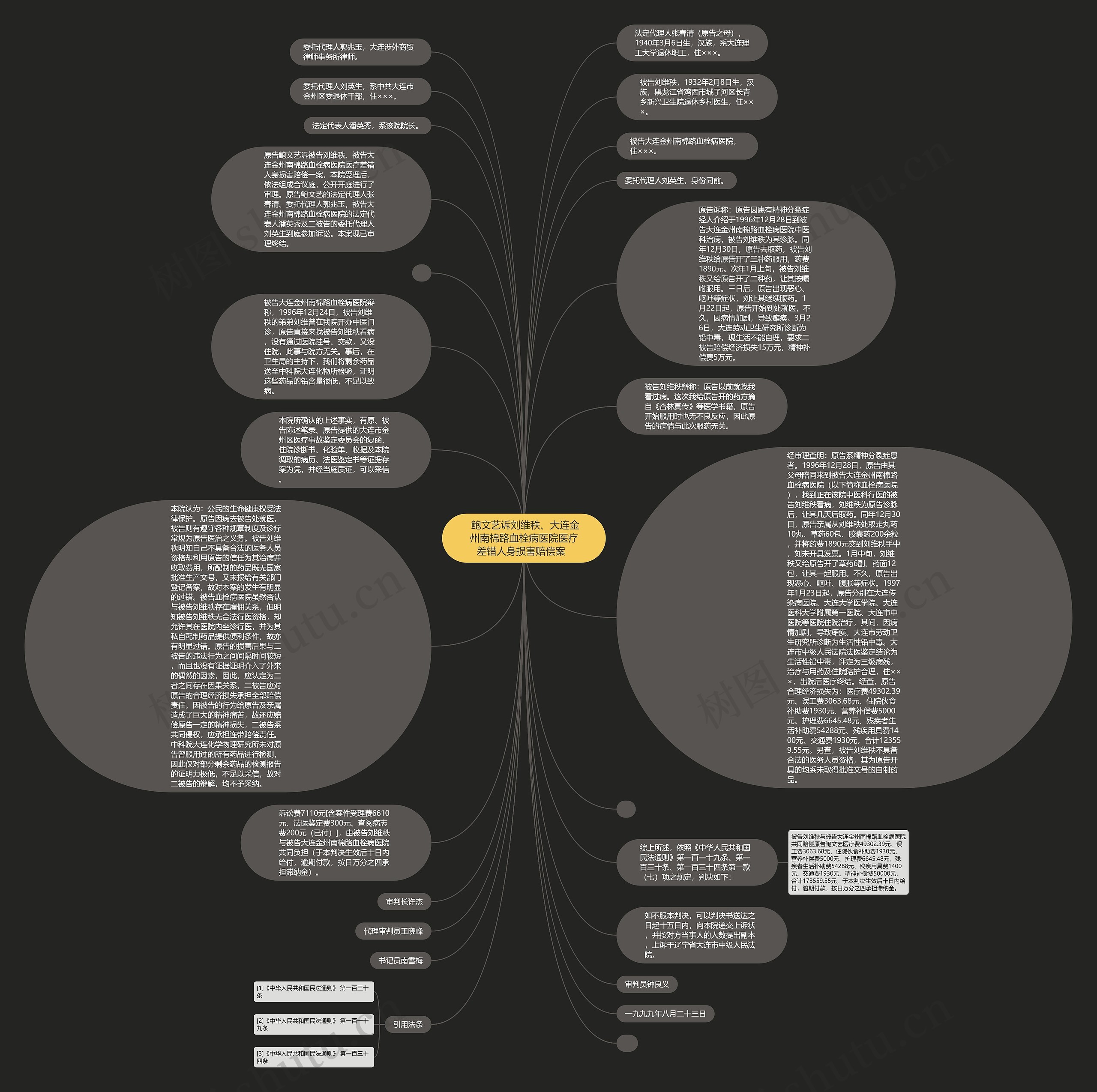  鲍文艺诉刘维秩、大连金州南棉路血栓病医院医疗差错人身损害赔偿案  思维导图