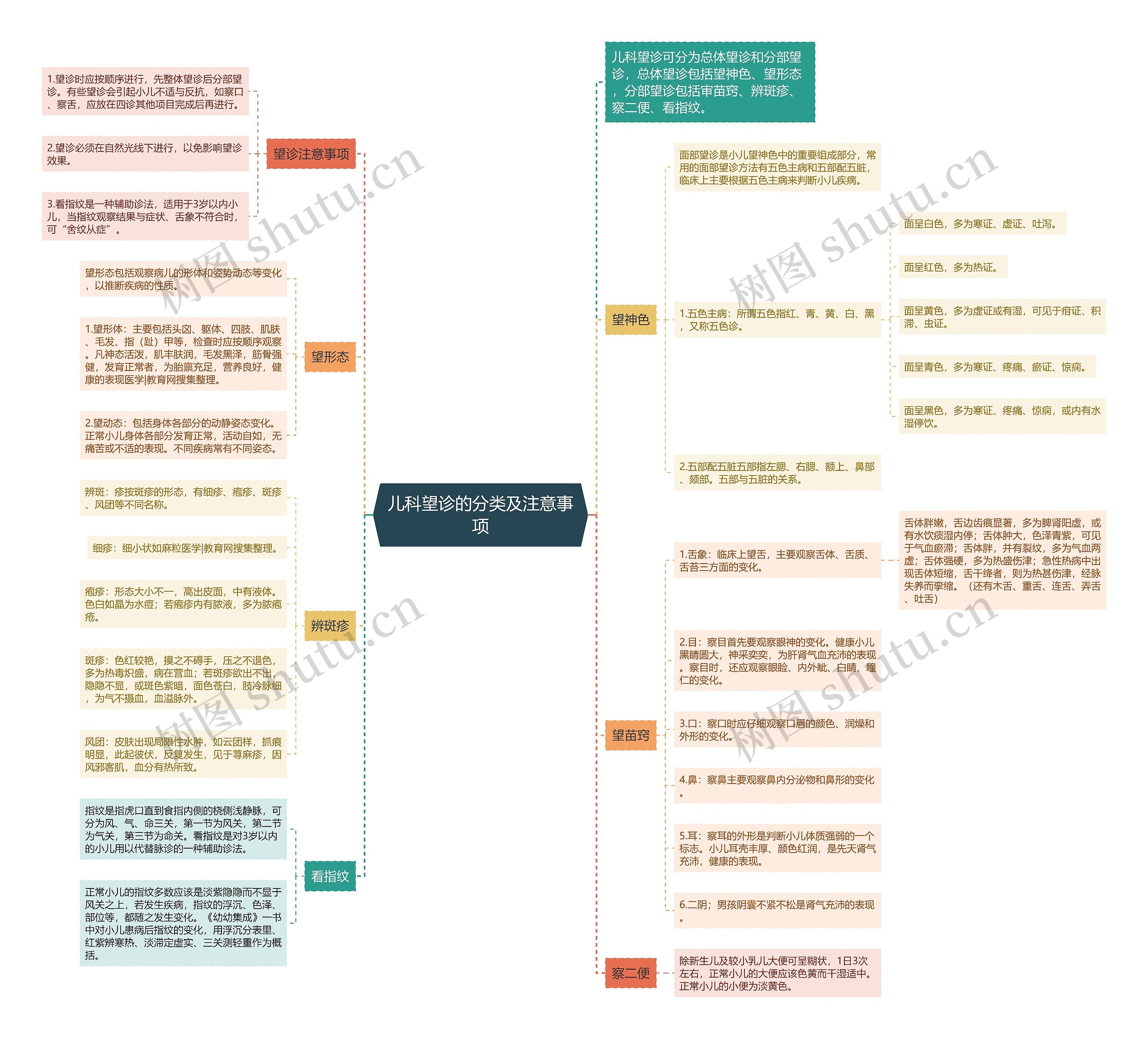 儿科望诊的分类及注意事项思维导图