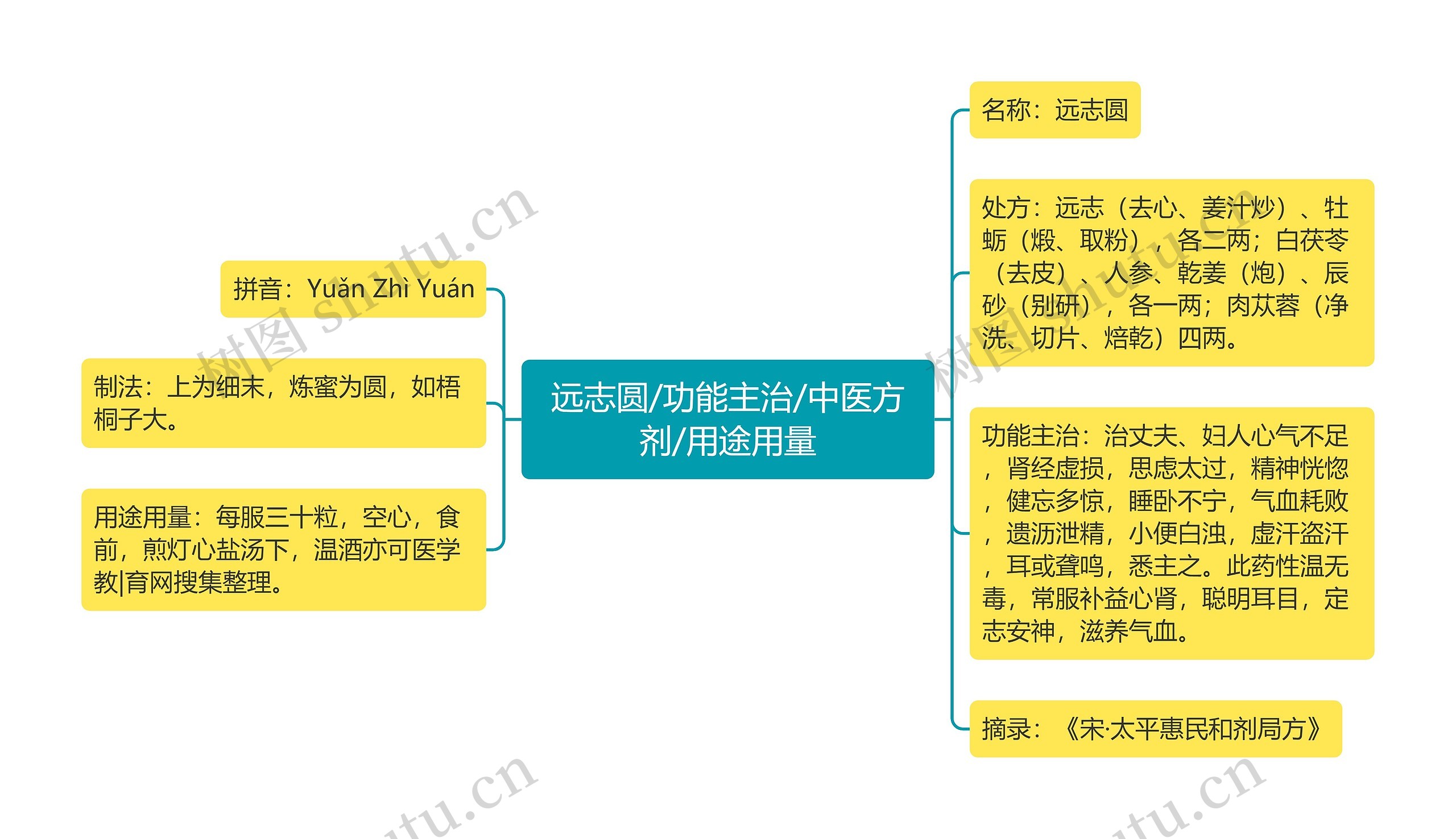 远志圆/功能主治/中医方剂/用途用量思维导图