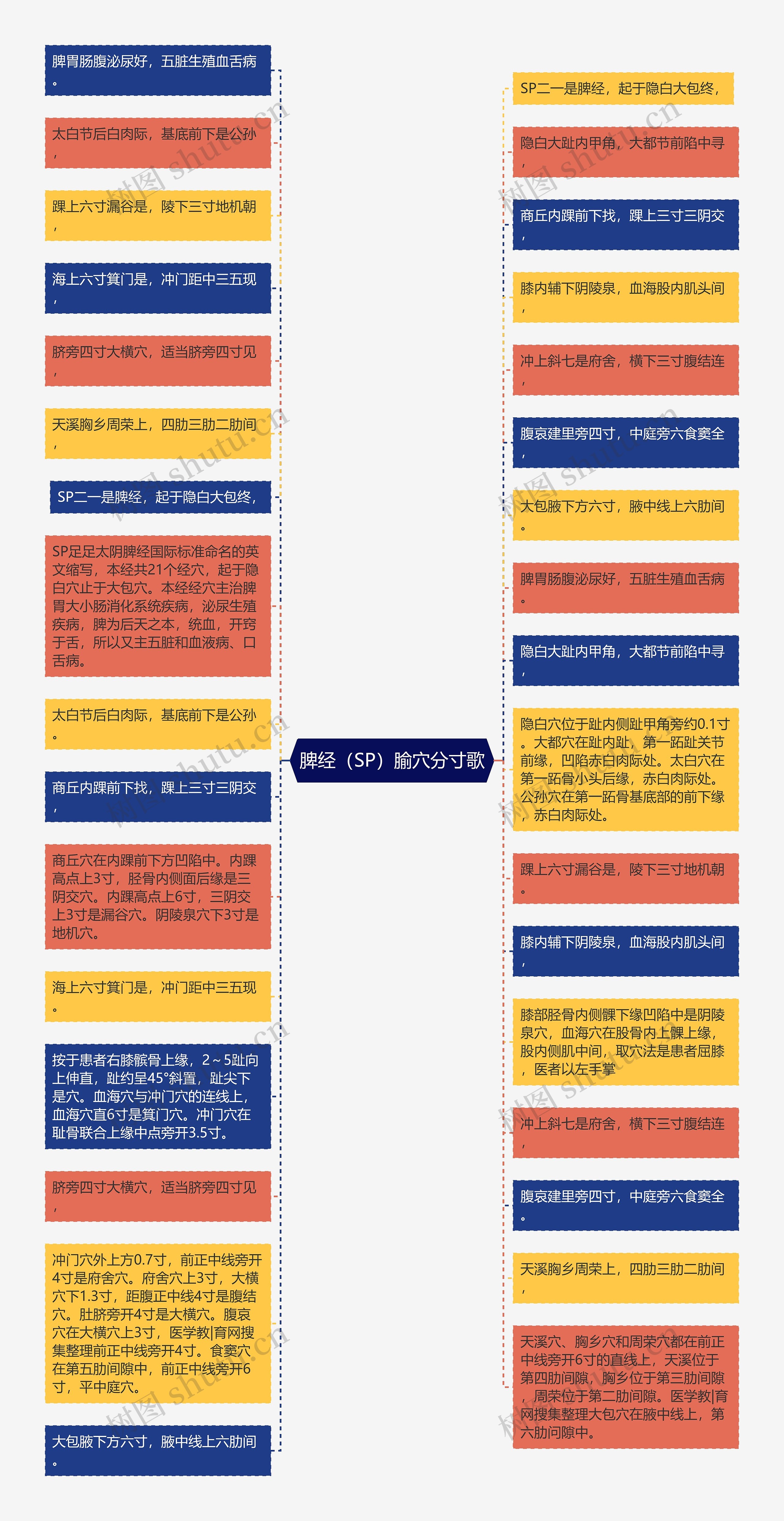 脾经(SP)腧穴分寸歌思维导图高清图 脾经(SP)腧穴分寸歌思维导图