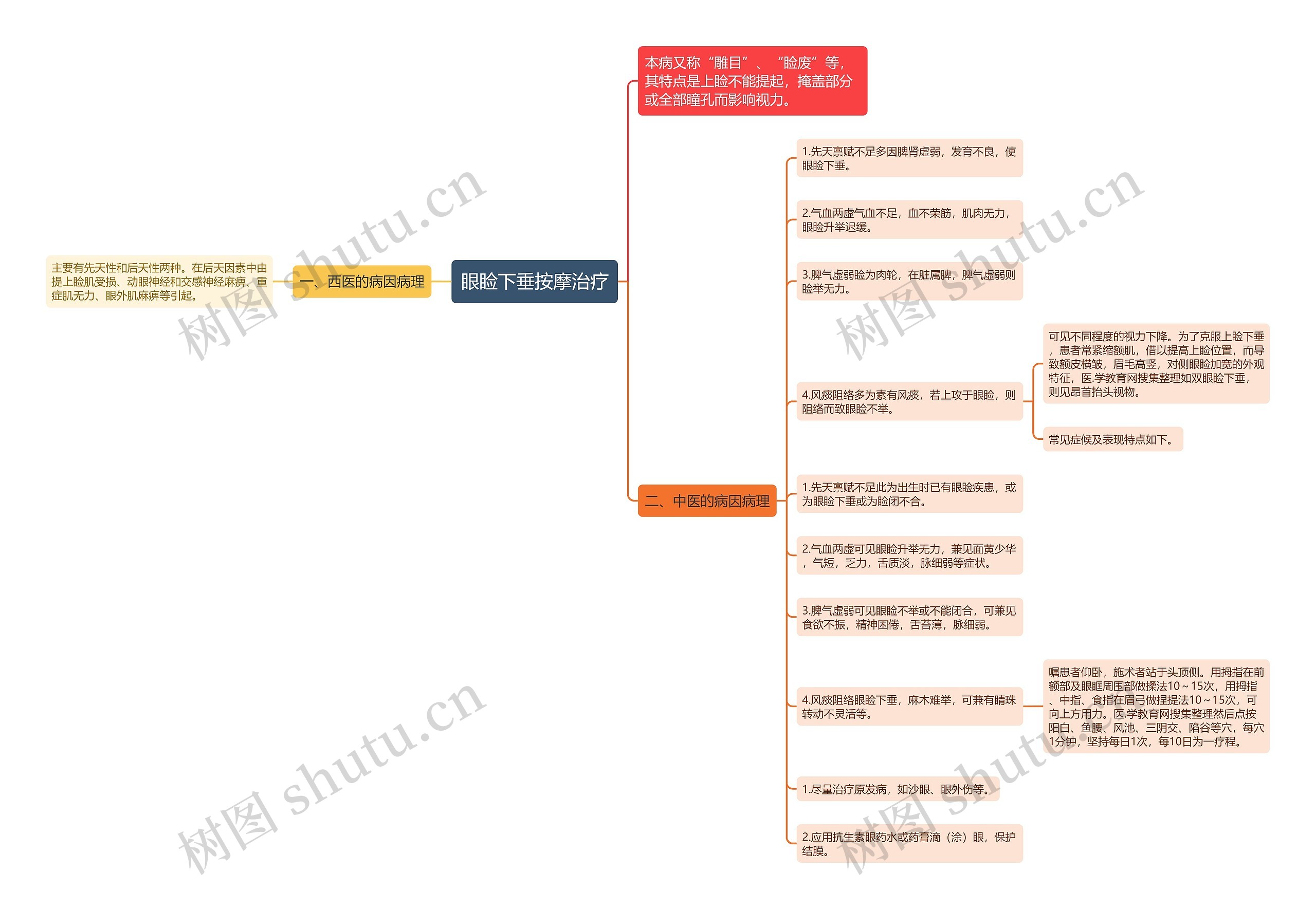 眼睑下垂按摩治疗思维导图