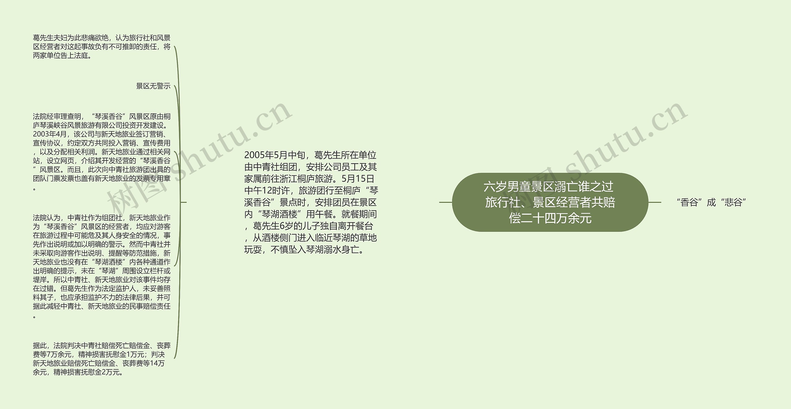 六岁男童景区溺亡谁之过 旅行社、景区经营者共赔偿二十四万余元思维导图