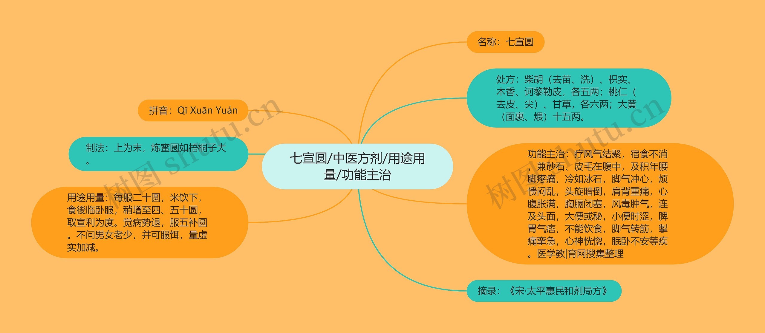 七宣圆/中医方剂/用途用量/功能主治思维导图