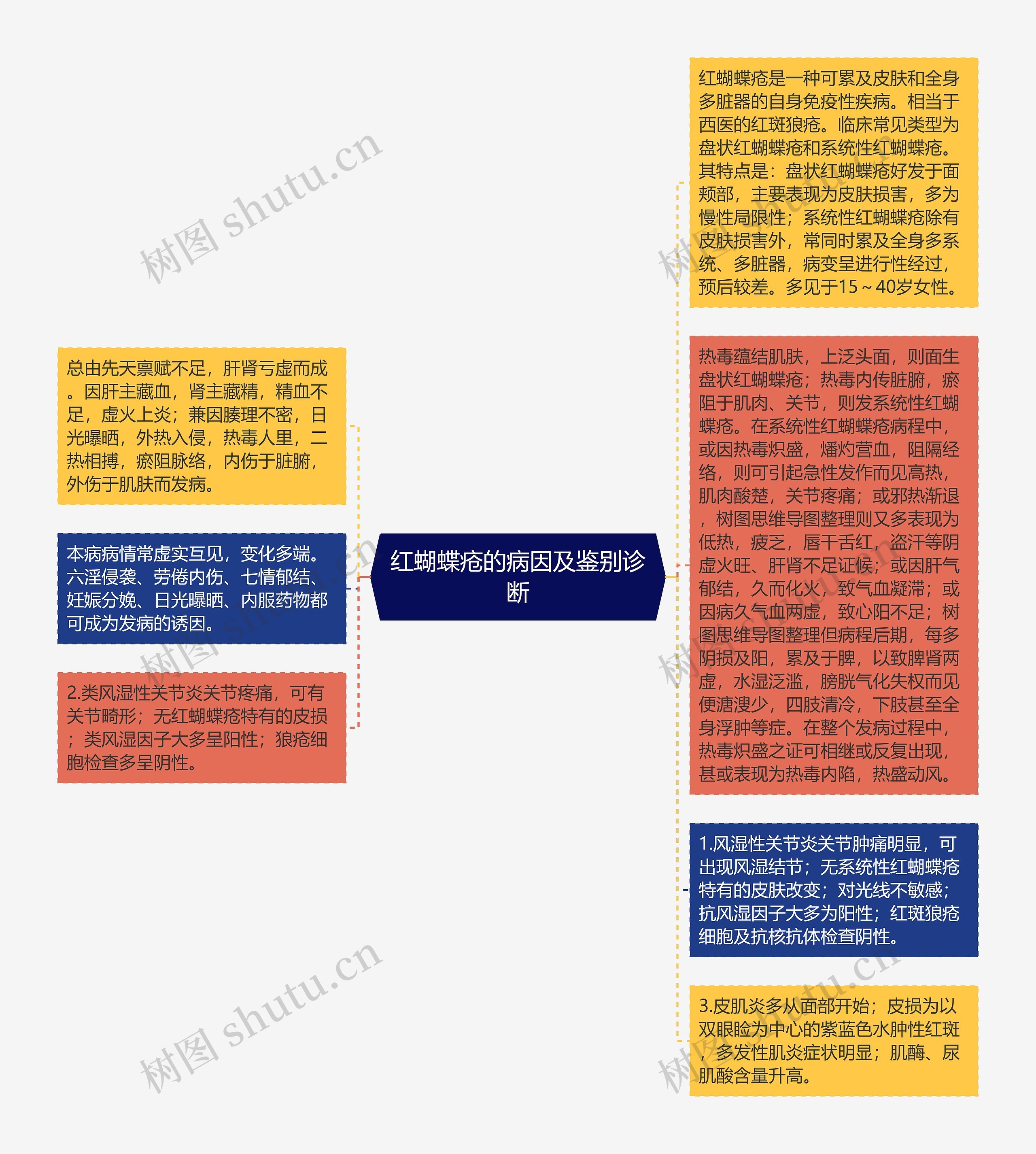 红蝴蝶疮的病因及鉴别诊断思维导图