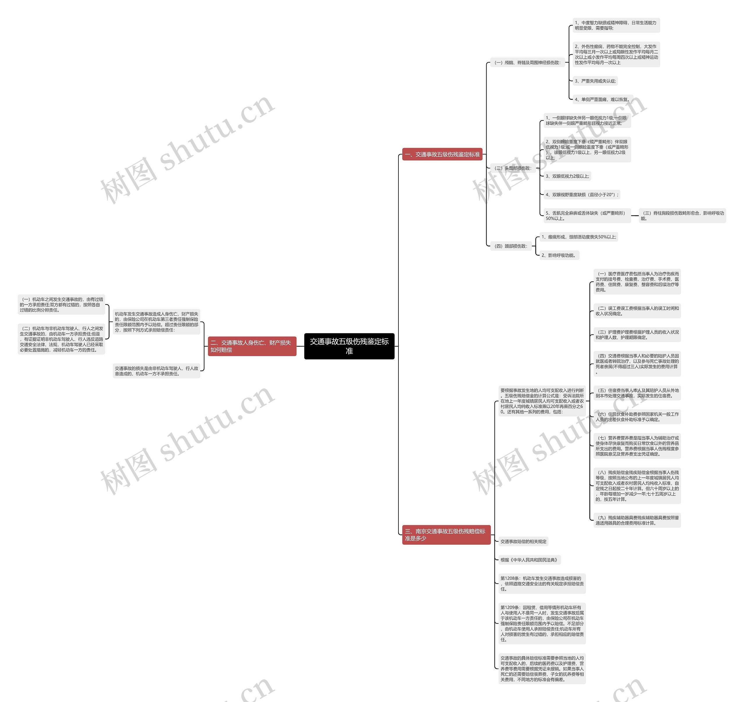交通事故五级伤残鉴定标准思维导图