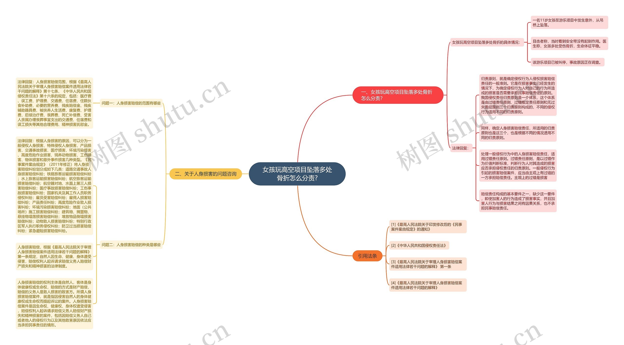 女孩玩高空项目坠落多处骨折怎么分责?思维导图