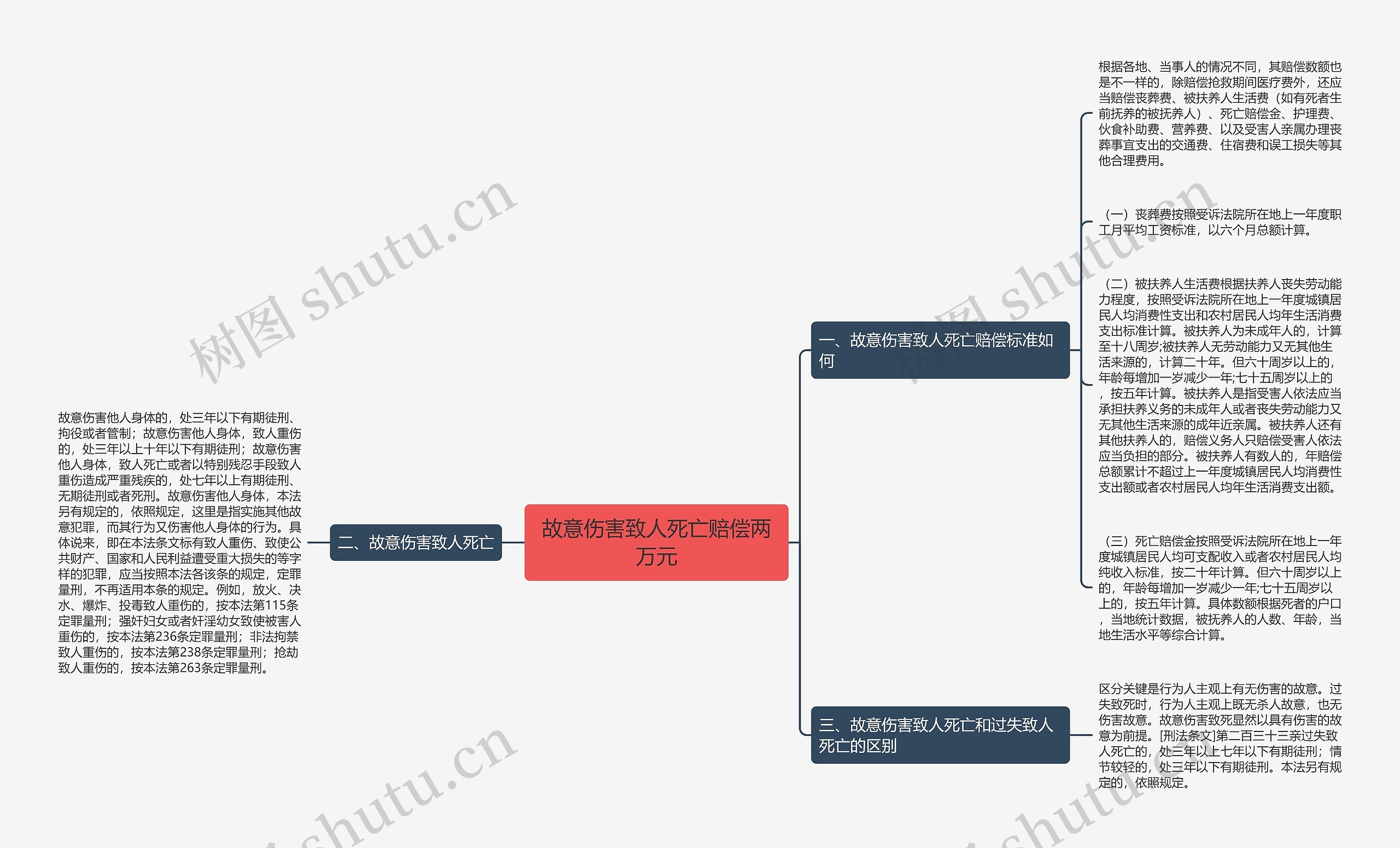 故意伤害致人死亡赔偿两万元思维导图
