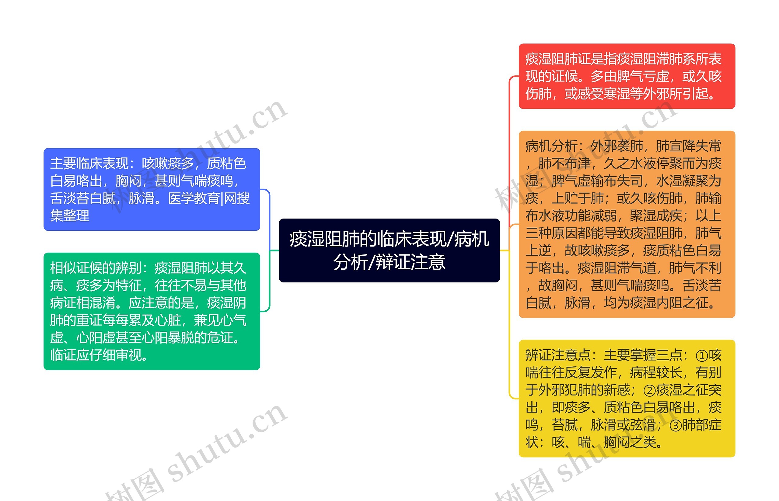 痰湿阻肺的临床表现/病机分析/辩证注意思维导图