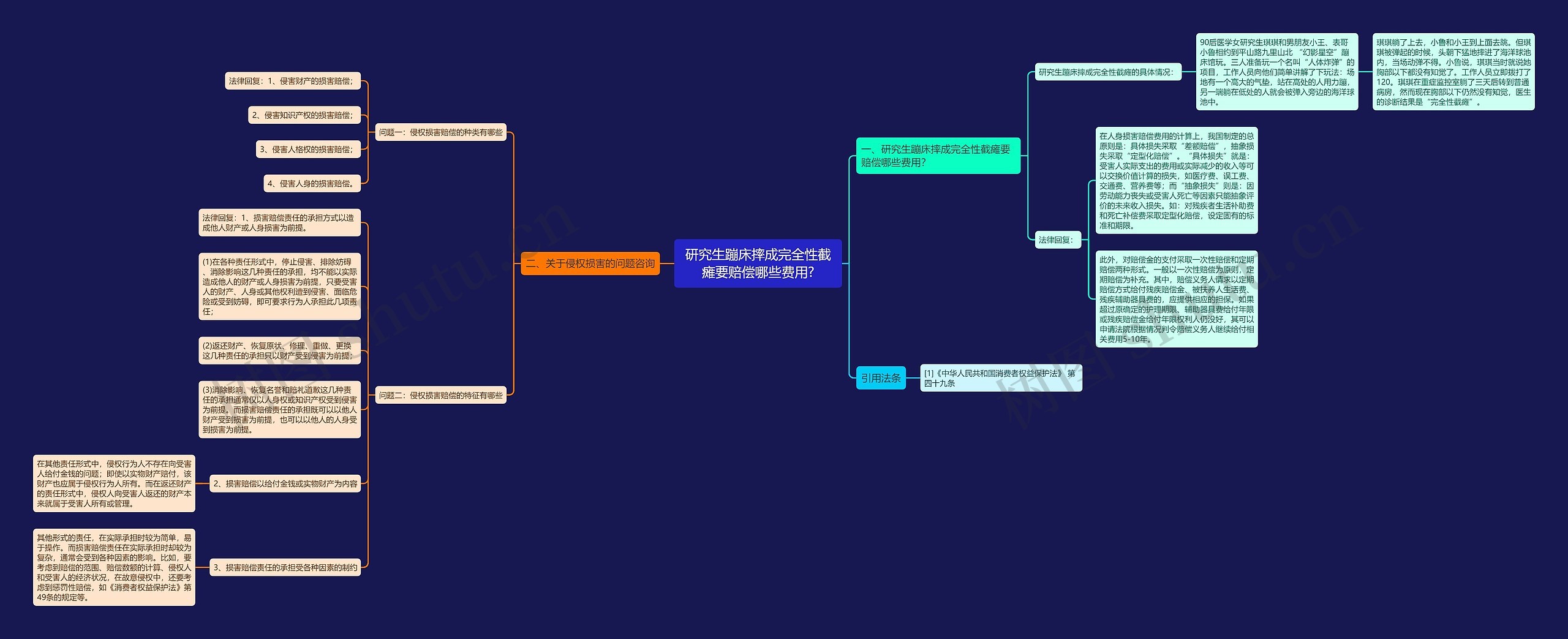 研究生蹦床摔成完全性截瘫要赔偿哪些费用?思维导图