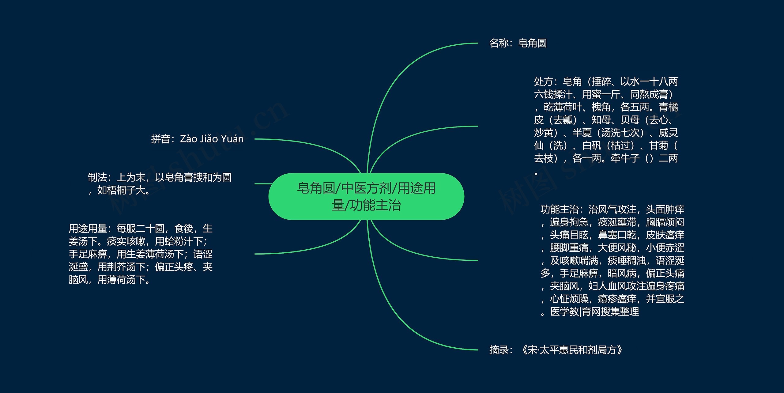 皂角圆/中医方剂/用途用量/功能主治思维导图