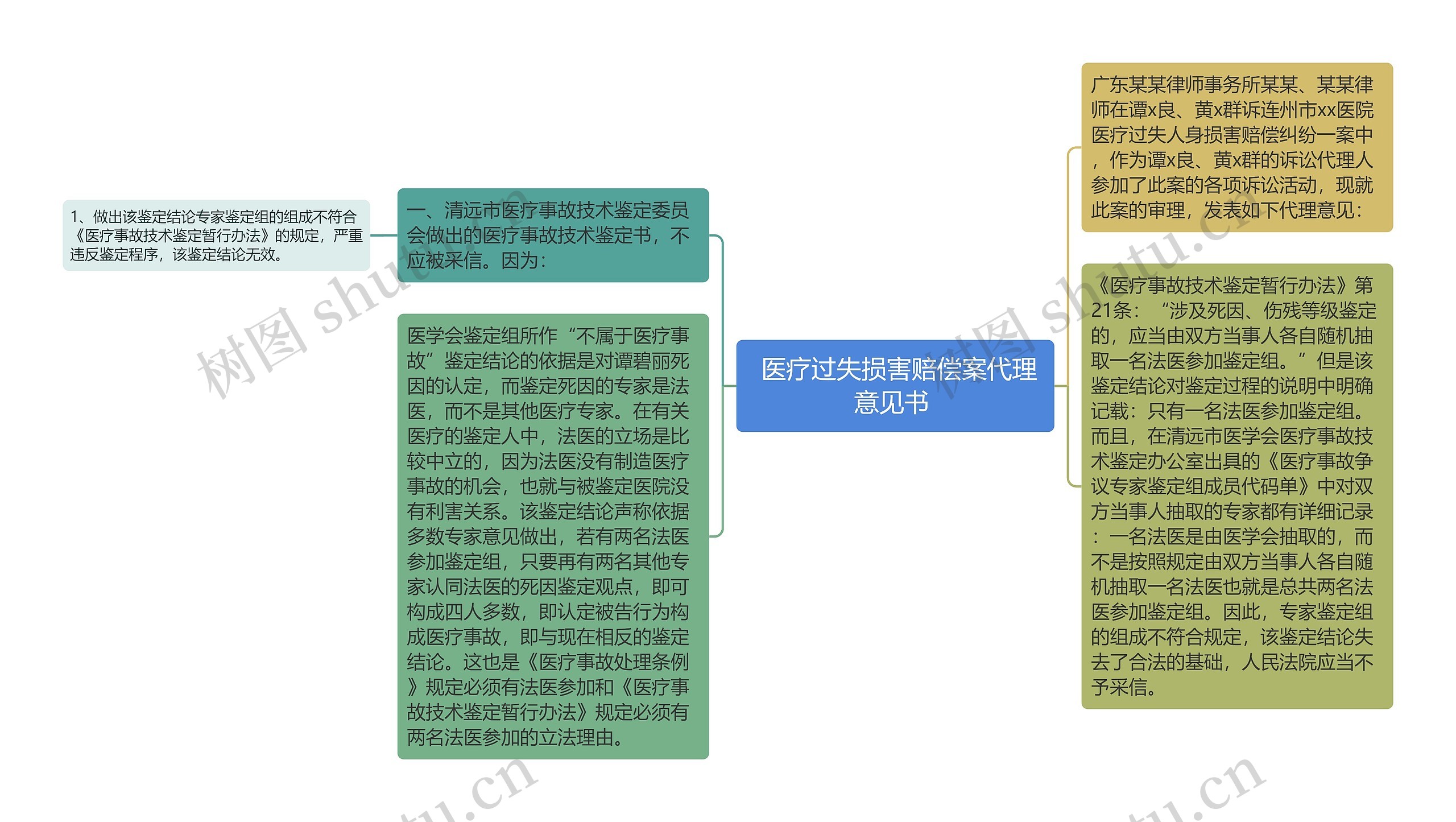  医疗过失损害赔偿案代理意见书 思维导图