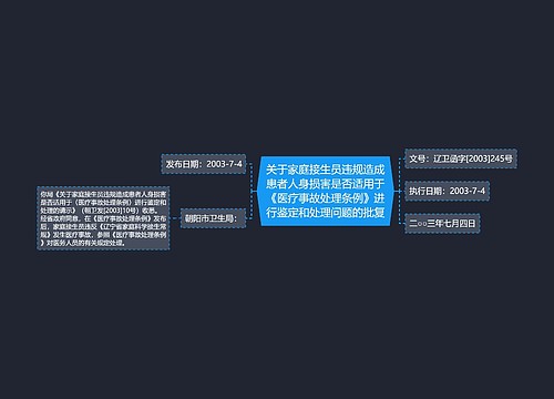 关于家庭接生员违规造成患者人身损害是否适用于《医疗事故处理条例》进行鉴定和处理问题的批复